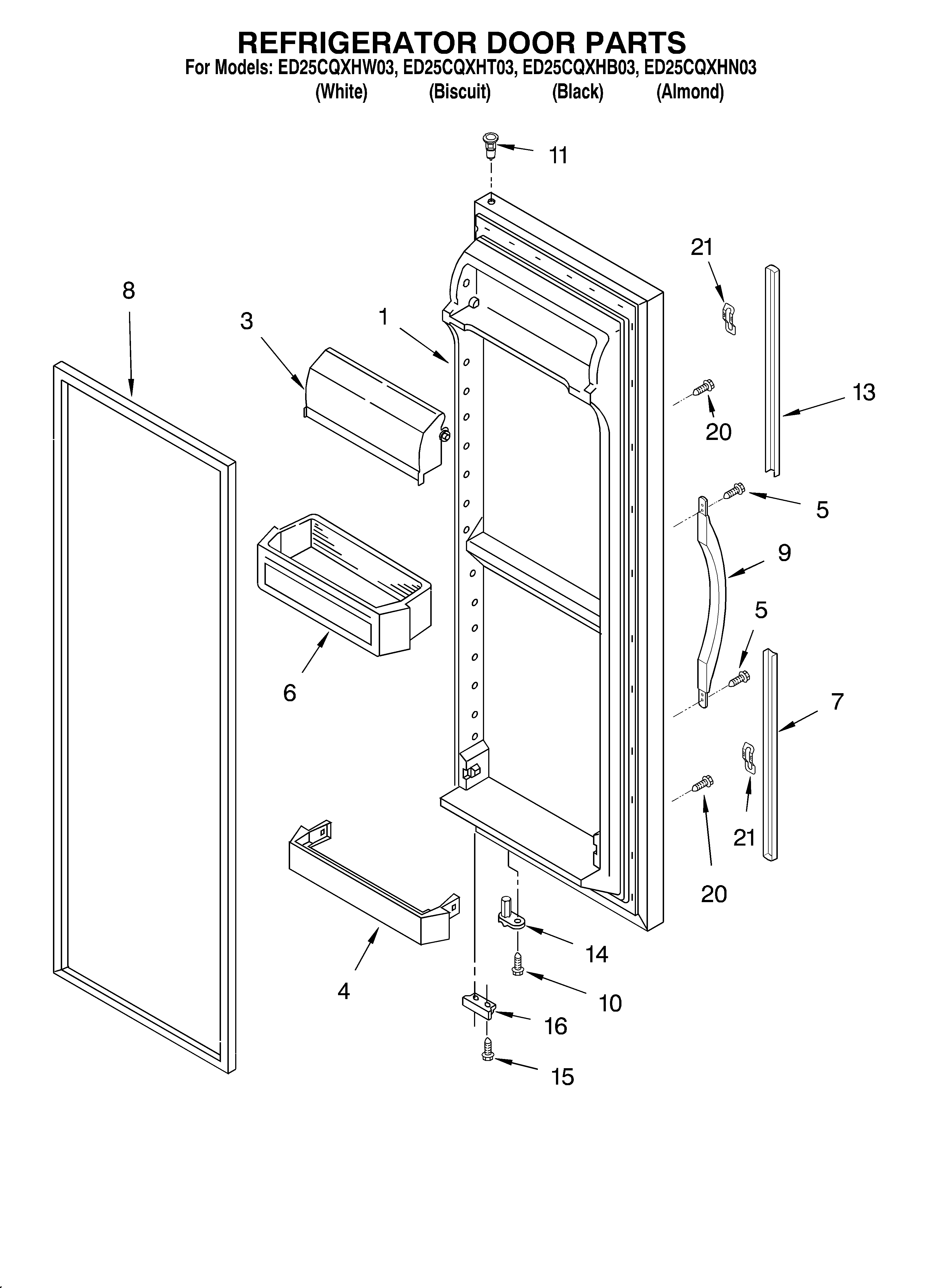 Whirlpool ED25CQXHW03 refrigerator door diagram