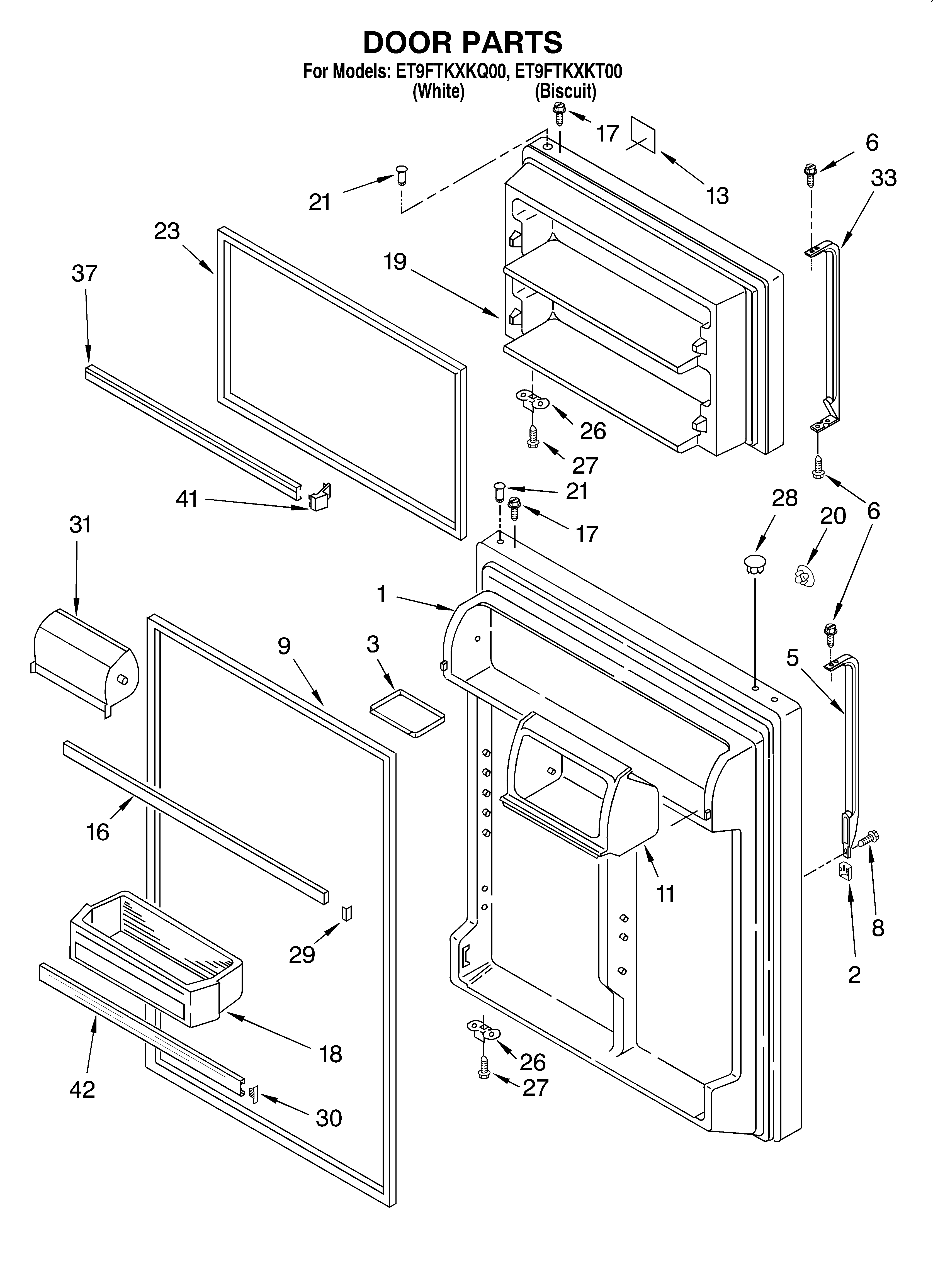 Whirlpool ET9FTKXKQ00 door diagram