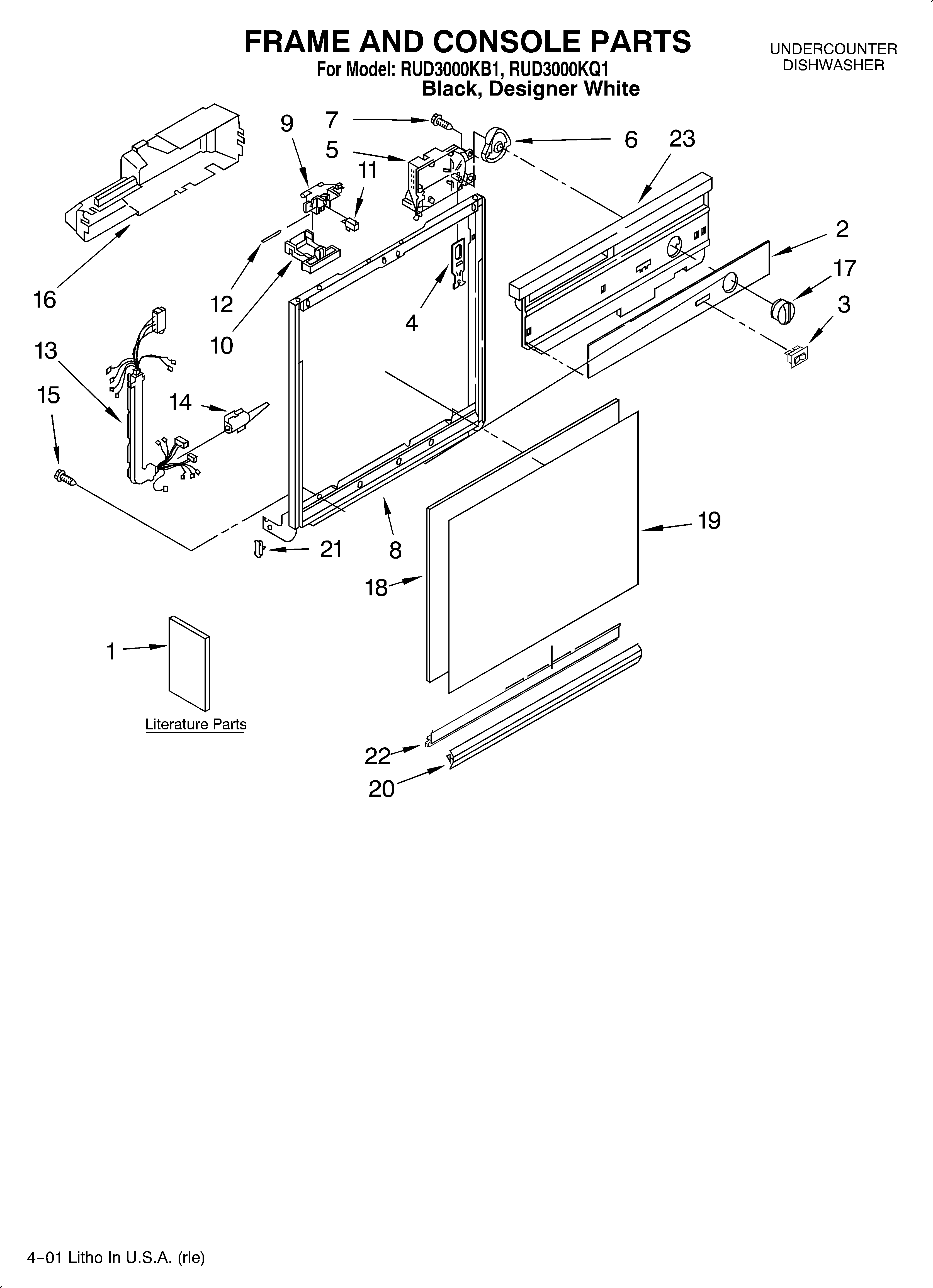 Roper RUD3000KQ1 frame and console/literature diagram