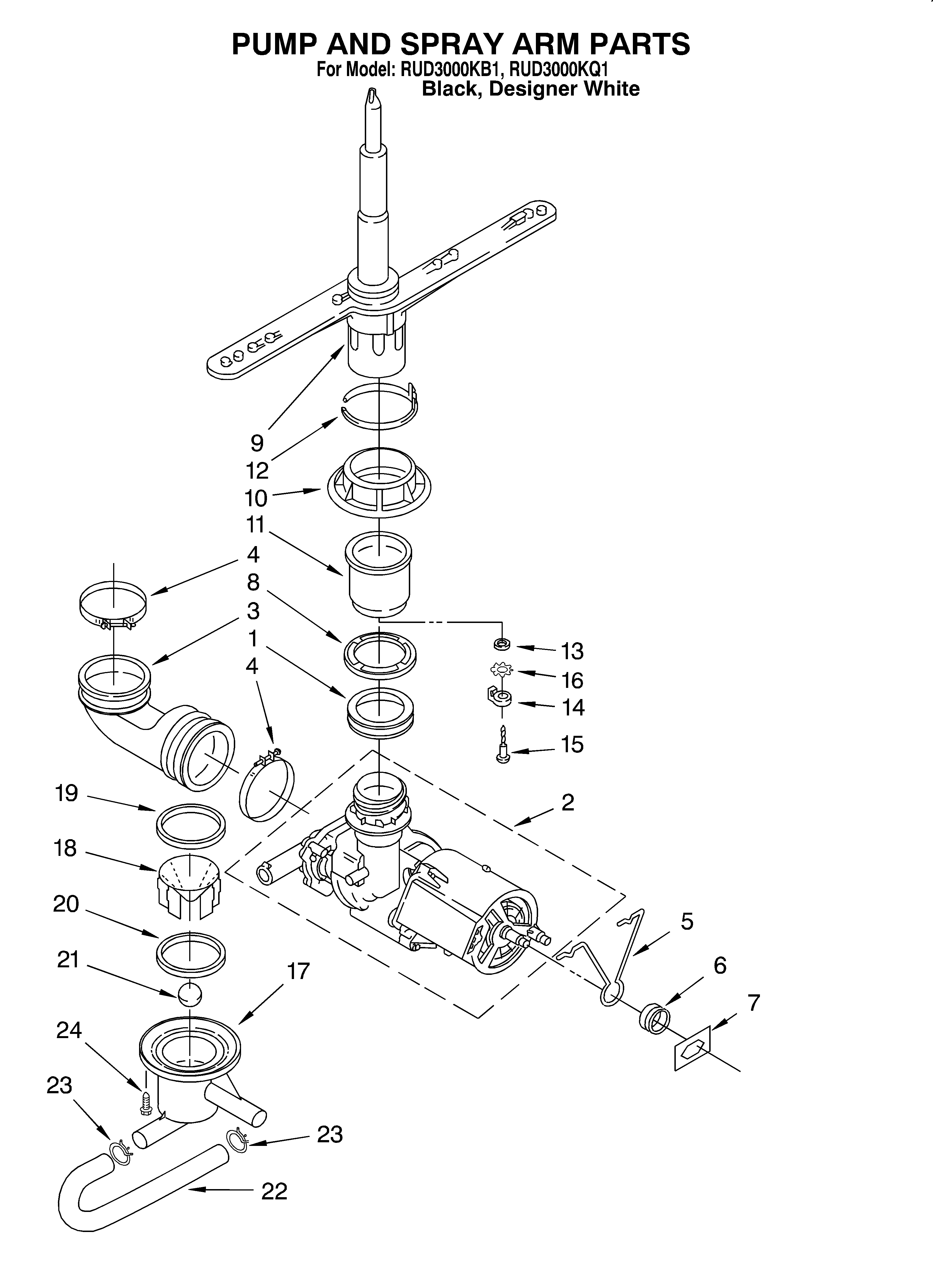 Roper RUD3000KQ1 pump and sprayarm diagram
