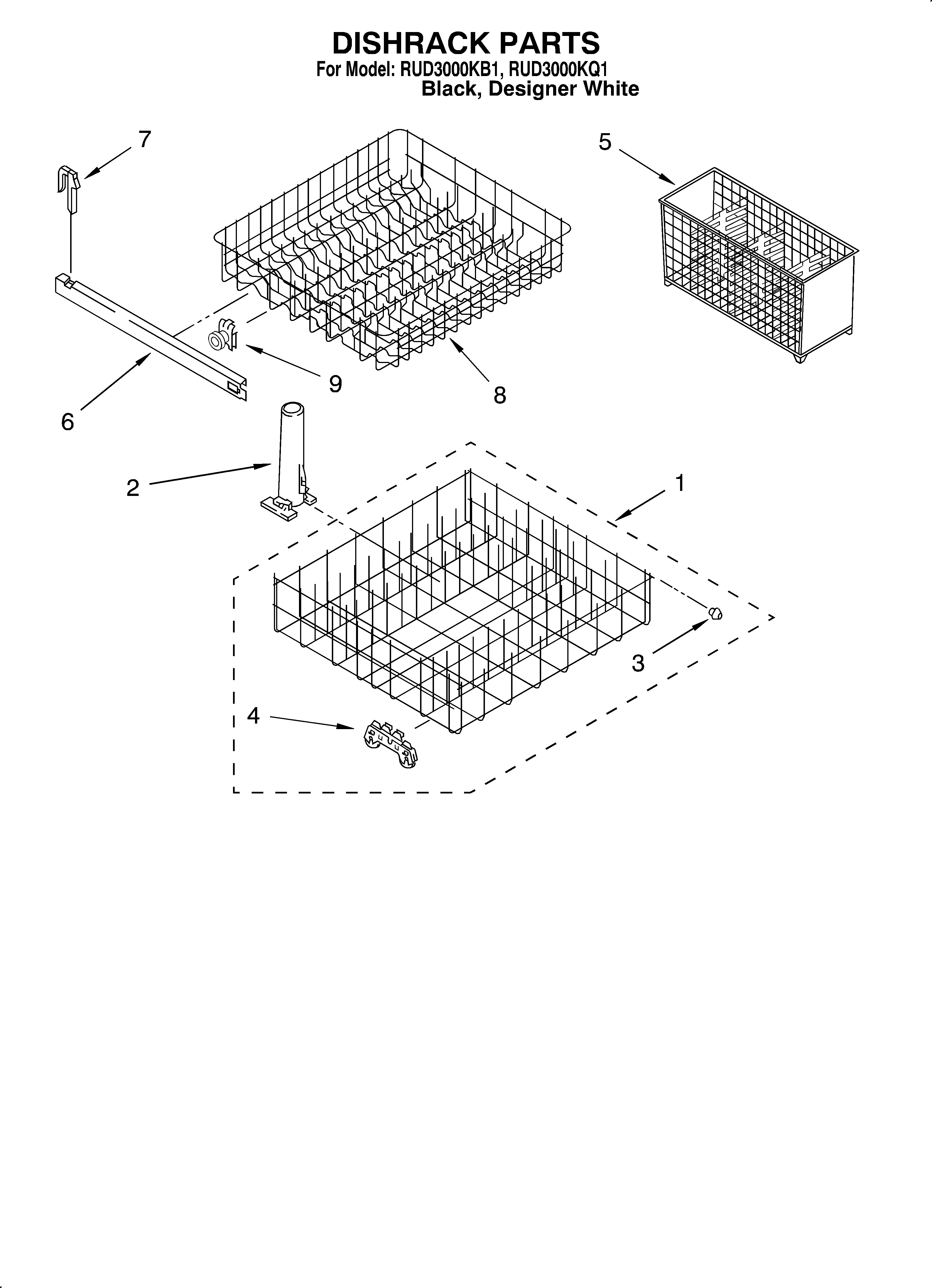 Roper RUD3000KQ1 dishrack diagram