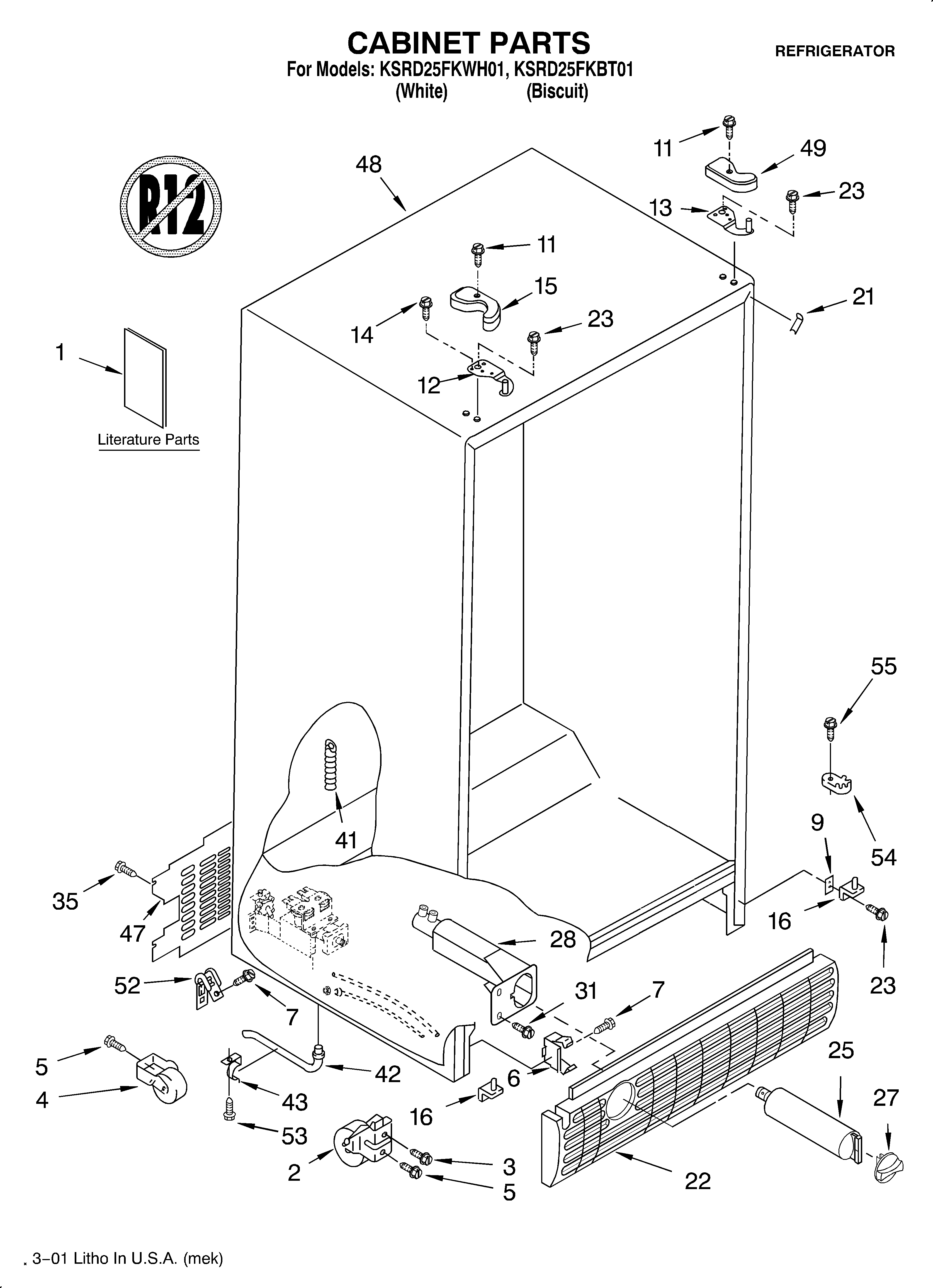 KitchenAid KSRD25FKBT01 cabinet/literature diagram