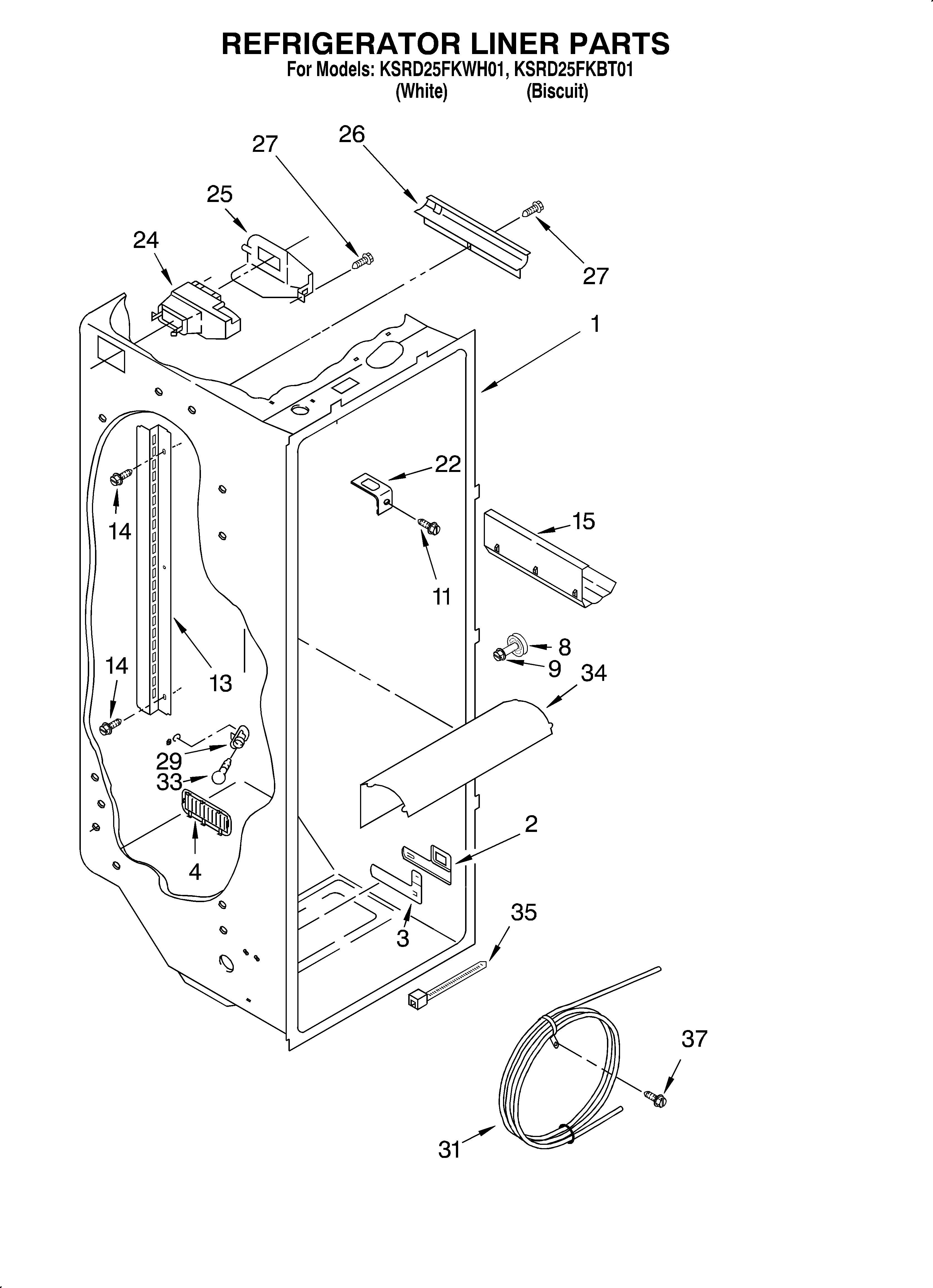 KitchenAid KSRD25FKBT01 refrigerator liner diagram