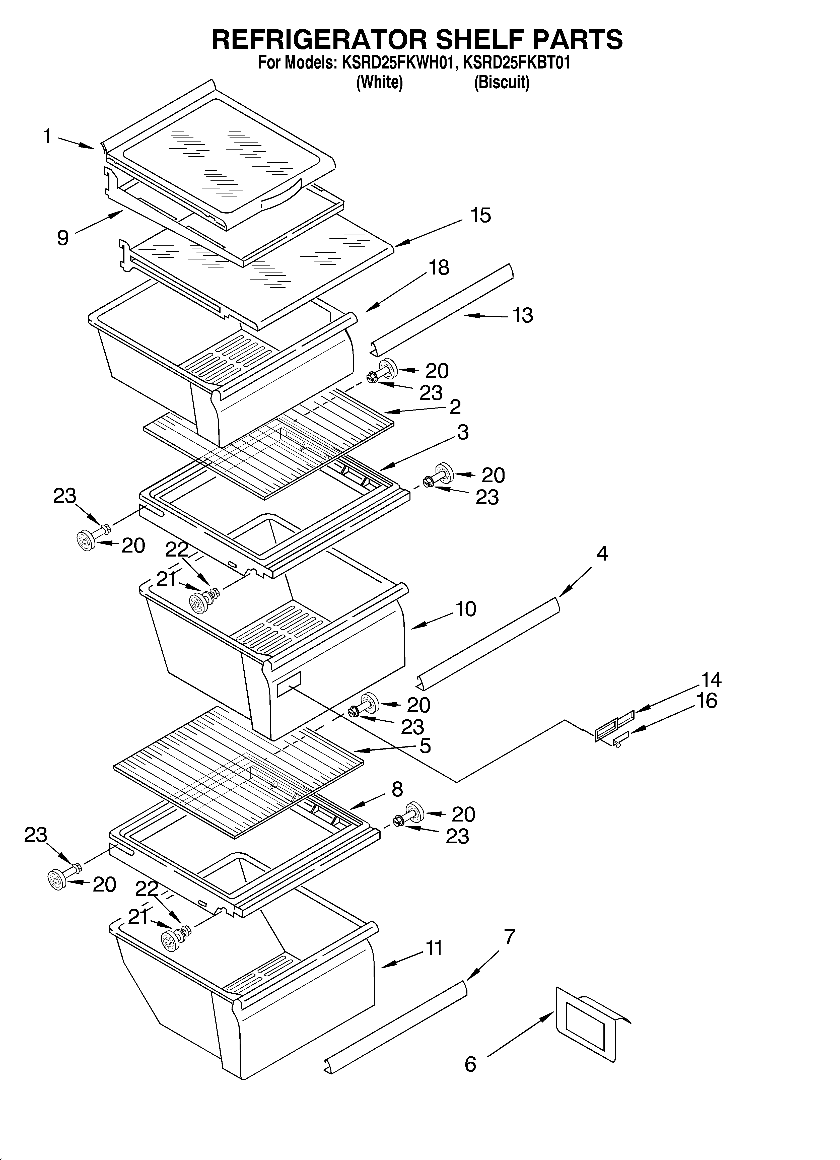 KitchenAid KSRD25FKBT01 refrigerator shelf diagram