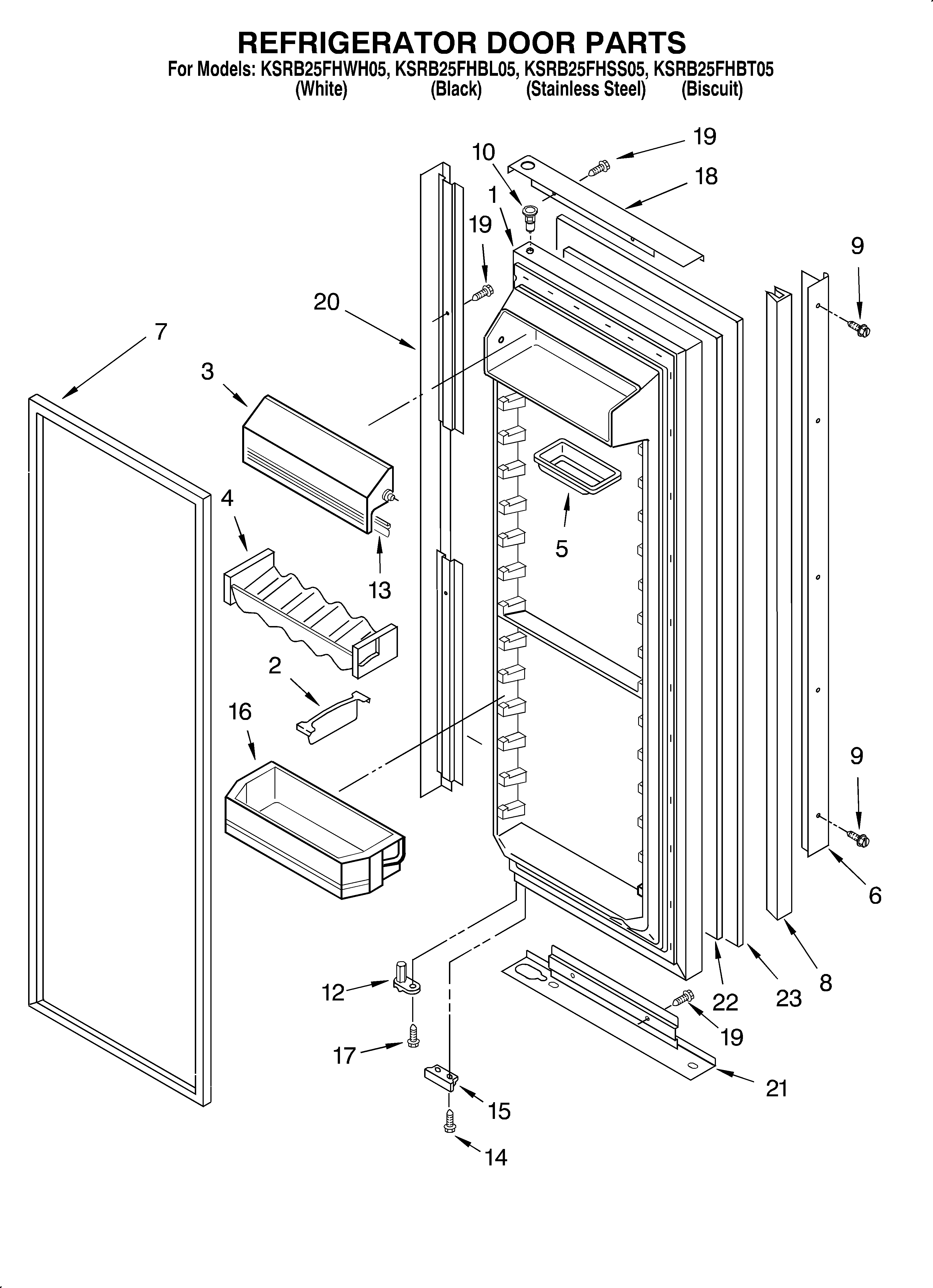 KitchenAid KSRB25FHWH05 refrigerator door diagram