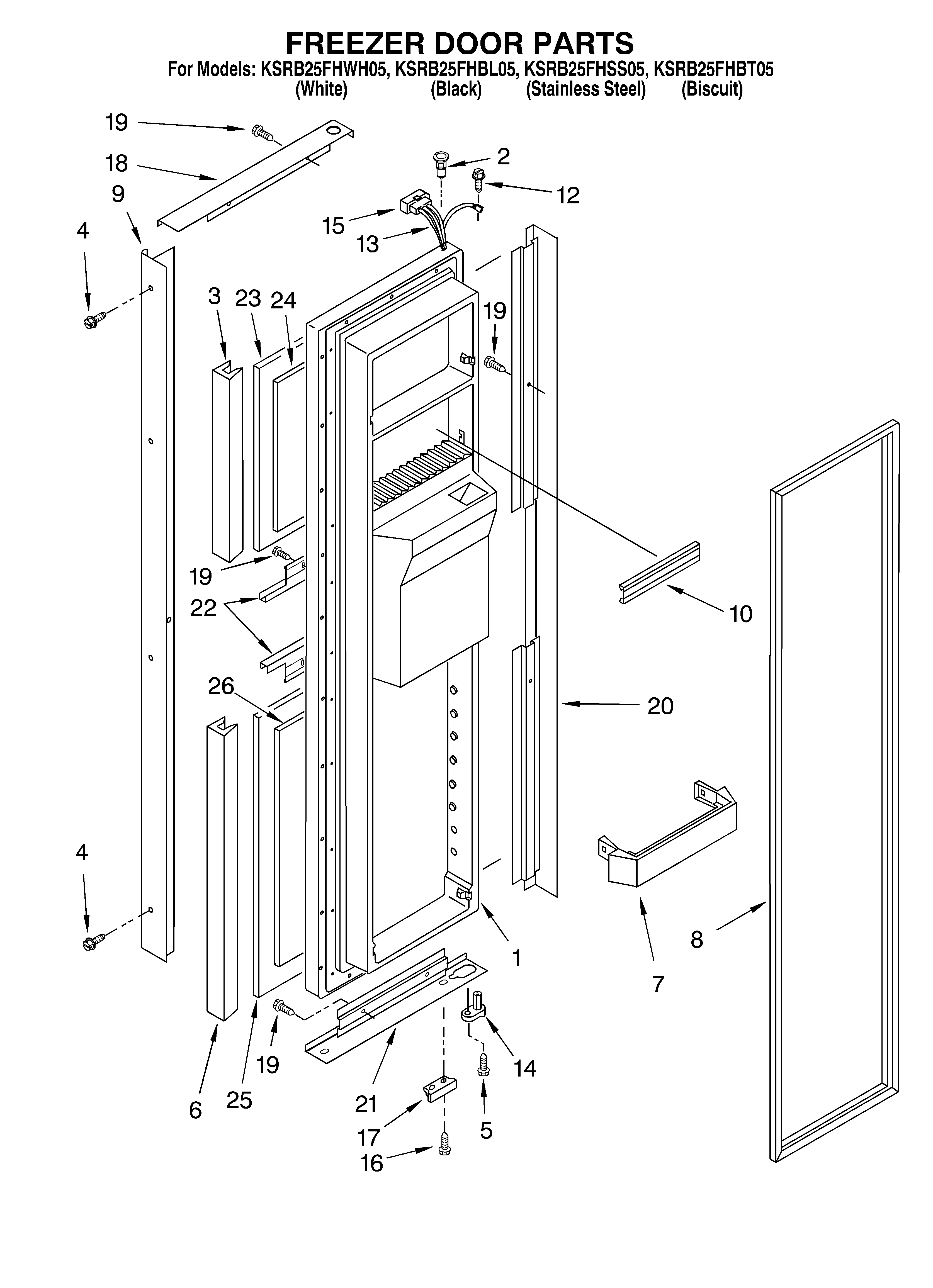 KitchenAid KSRB25FHWH05 freezer door diagram