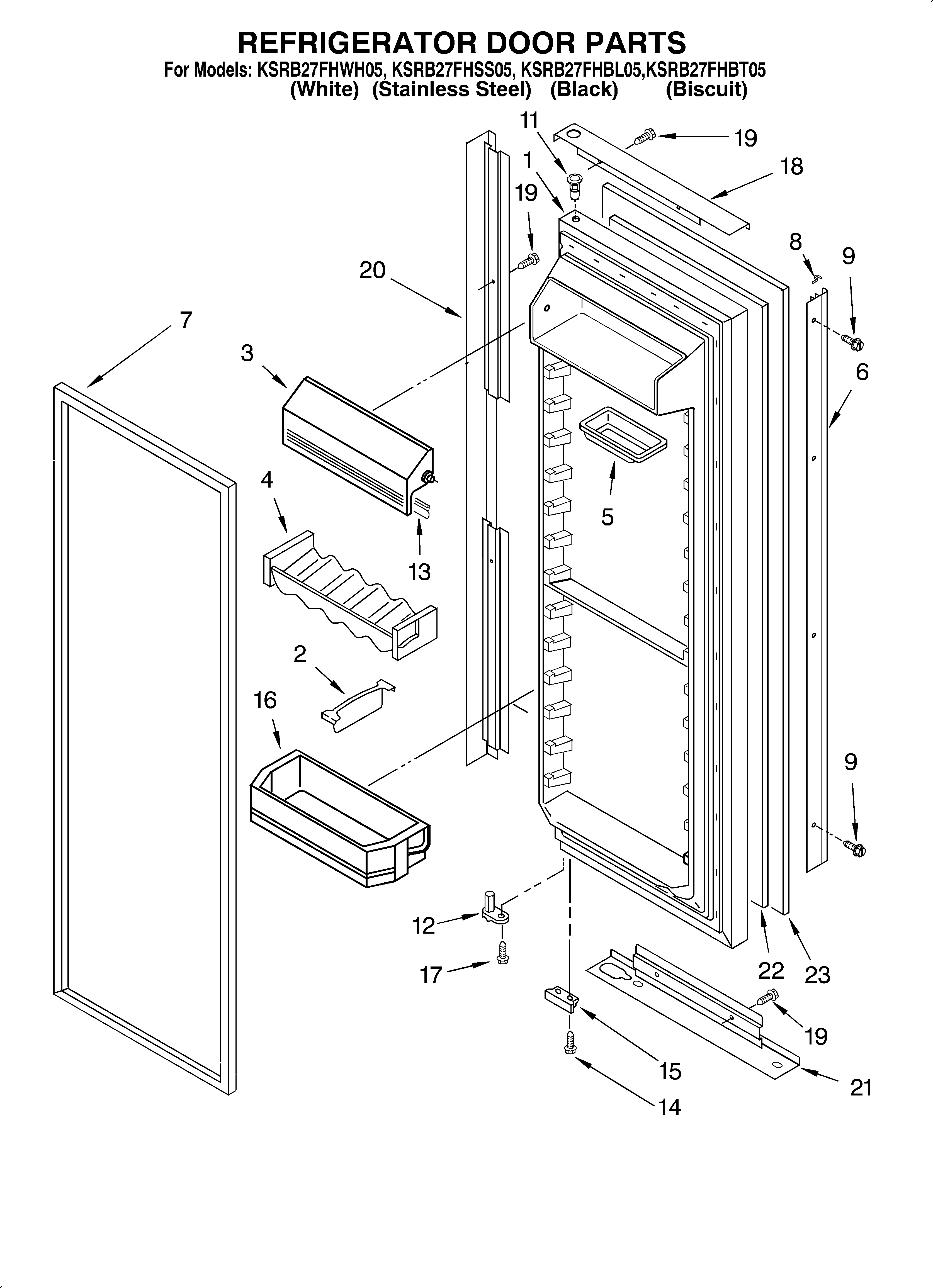 KitchenAid KSRB27FHBT05 refrigerator door diagram