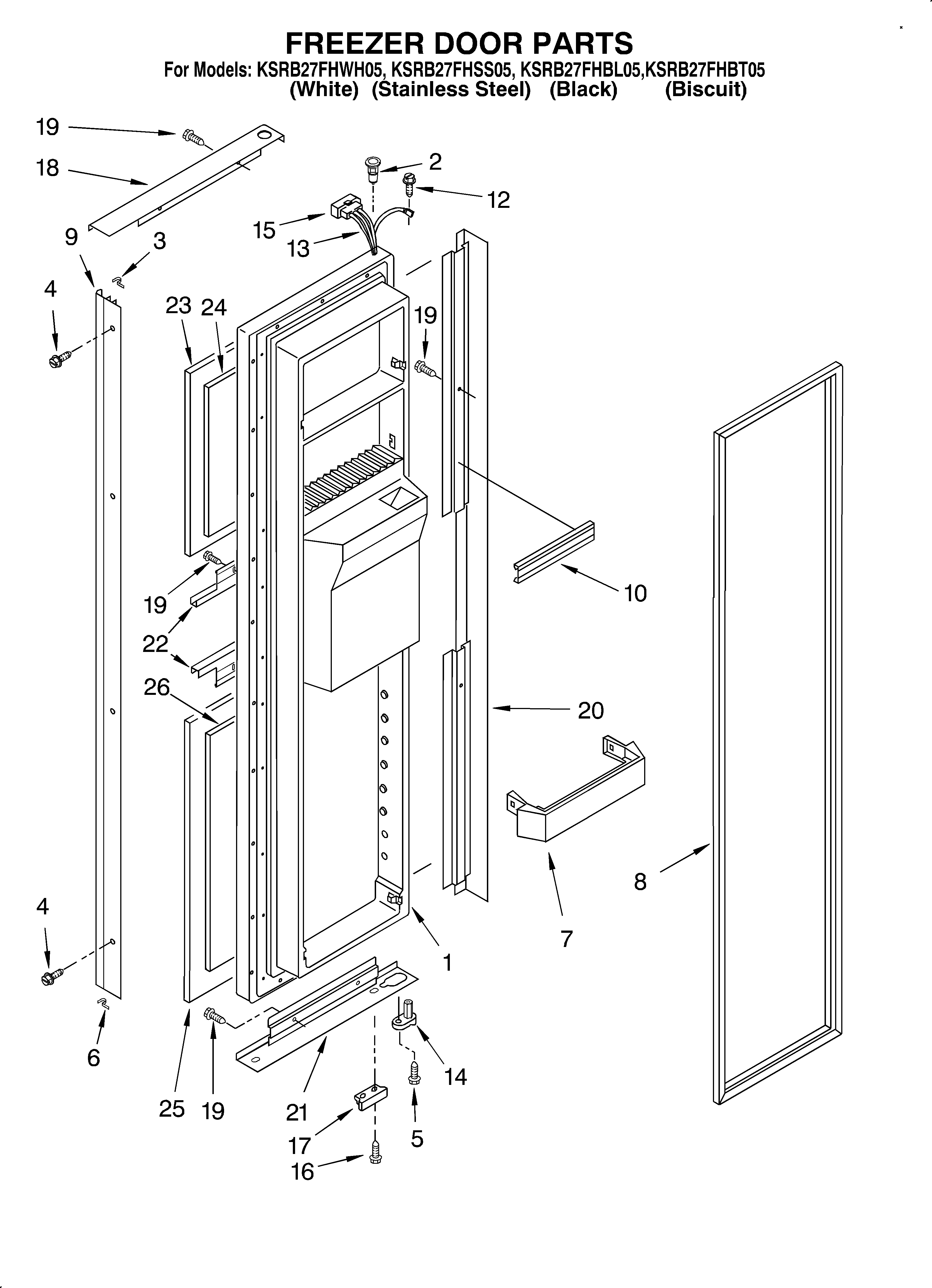 KitchenAid KSRB27FHBT05 freezer door diagram