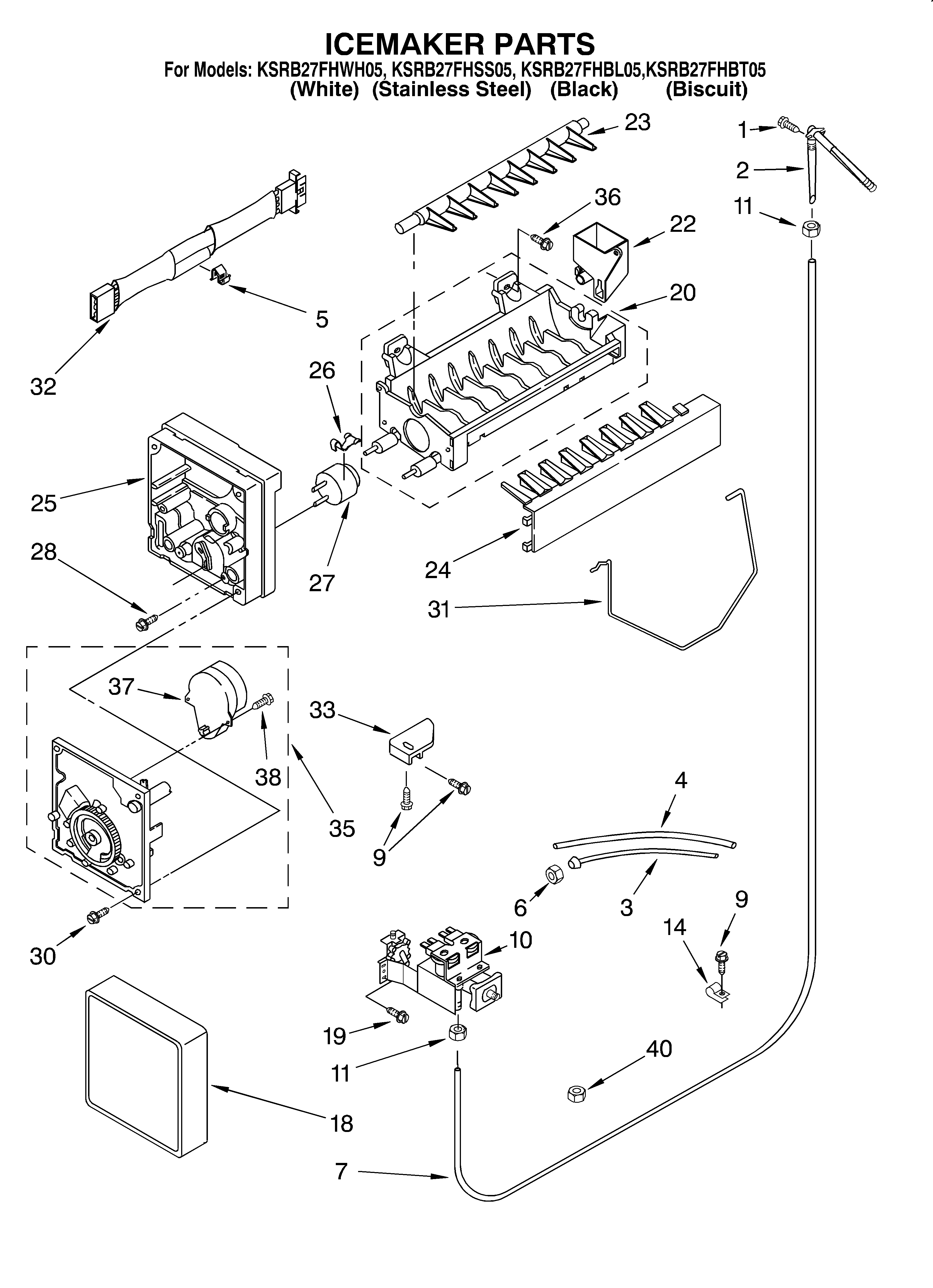 KitchenAid KSRB27FHBT05 ice maker/optional diagram