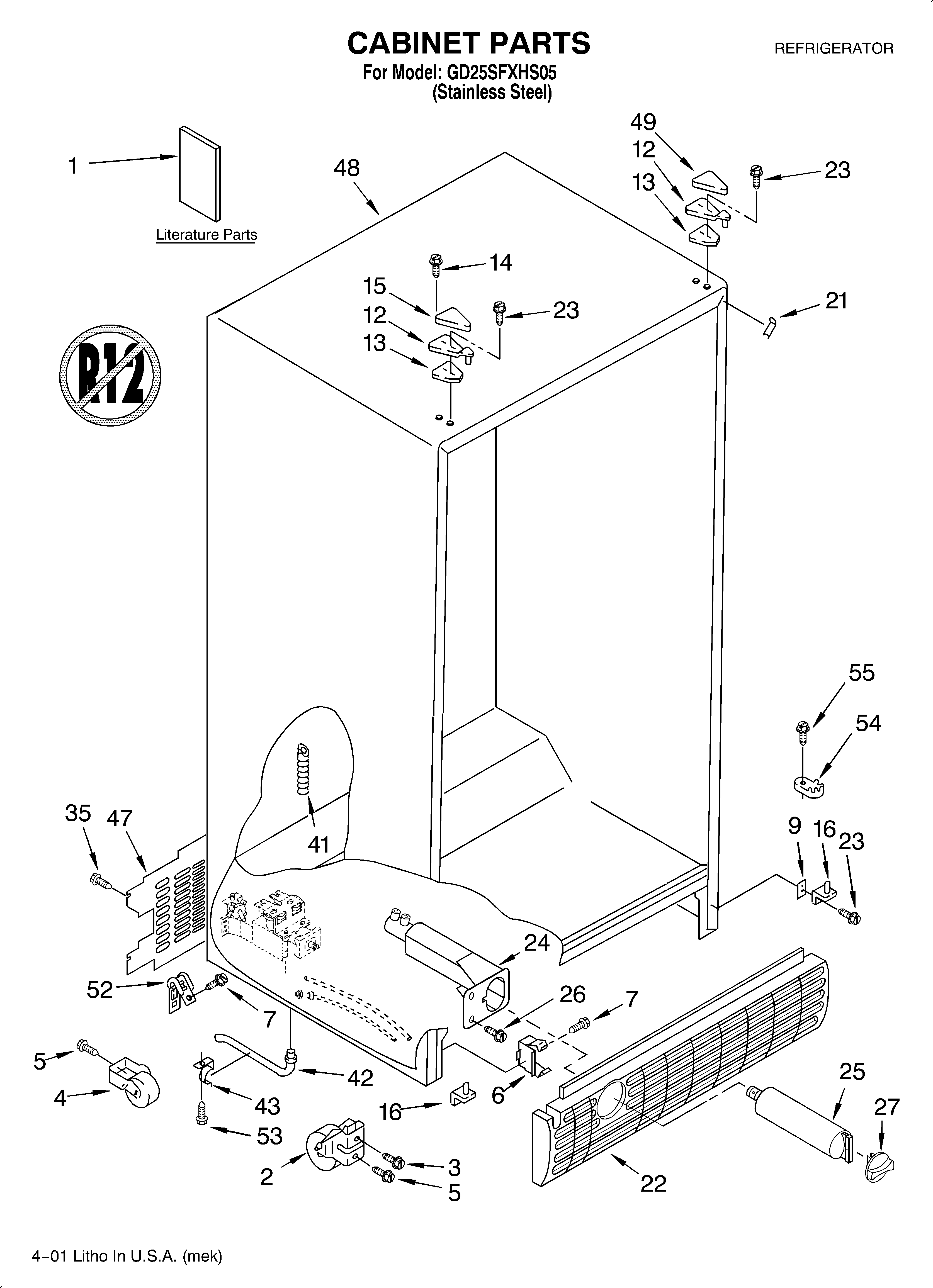 Whirlpool GD25SFXHS05 cabinet/literature diagram