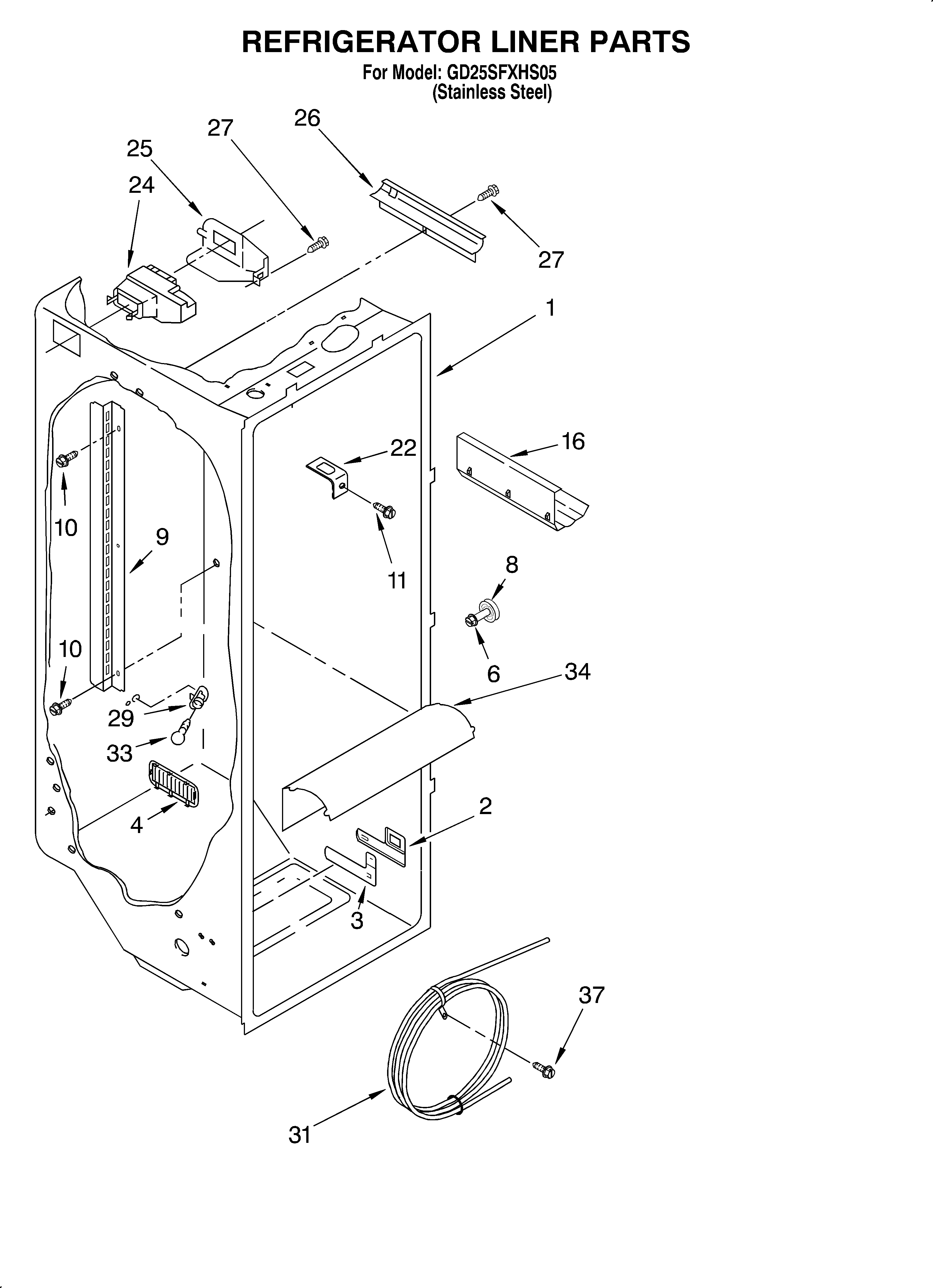 Whirlpool GD25SFXHS05 refrigerator liner diagram