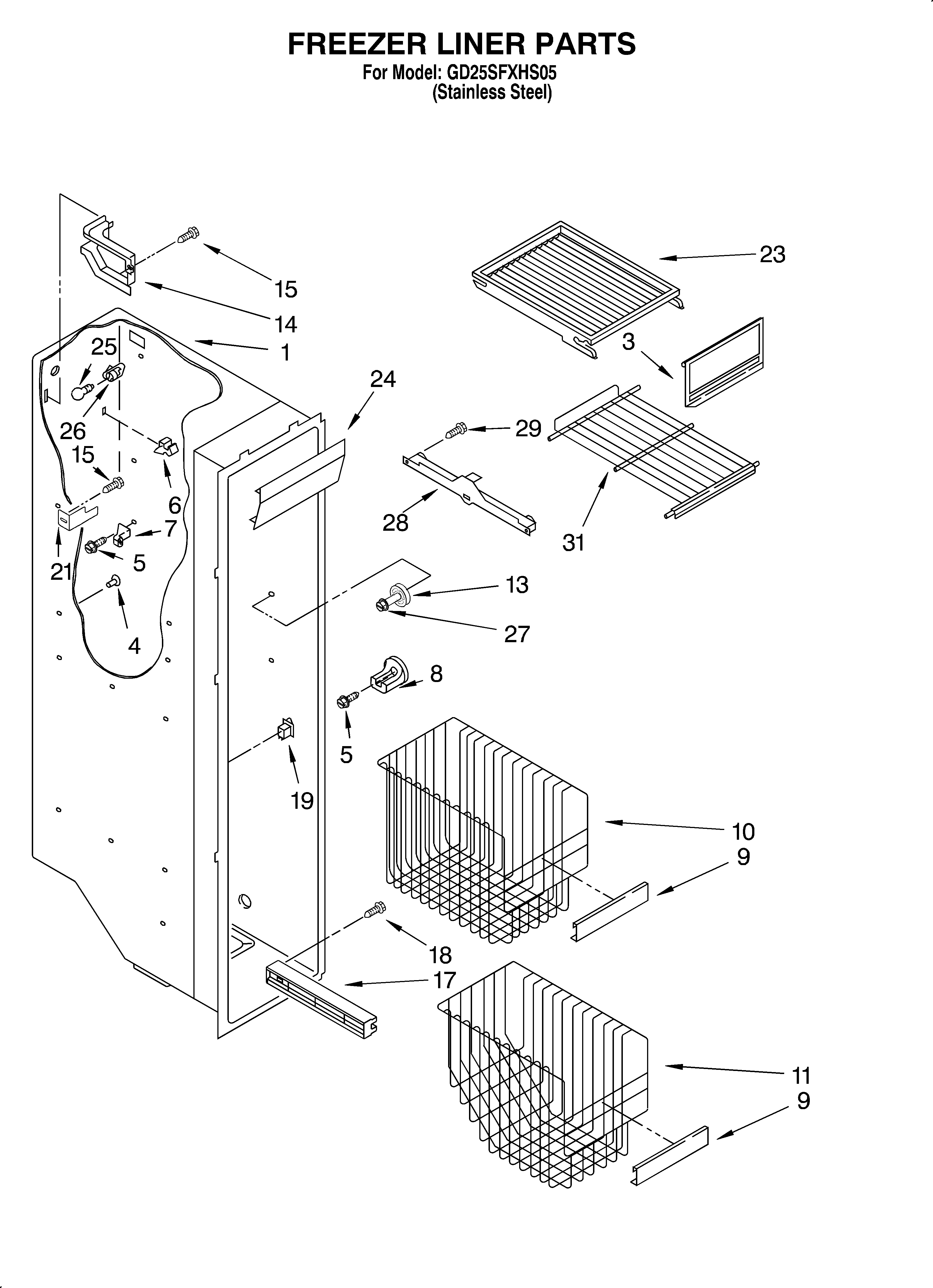 Whirlpool GD25SFXHS05 freezer liner diagram