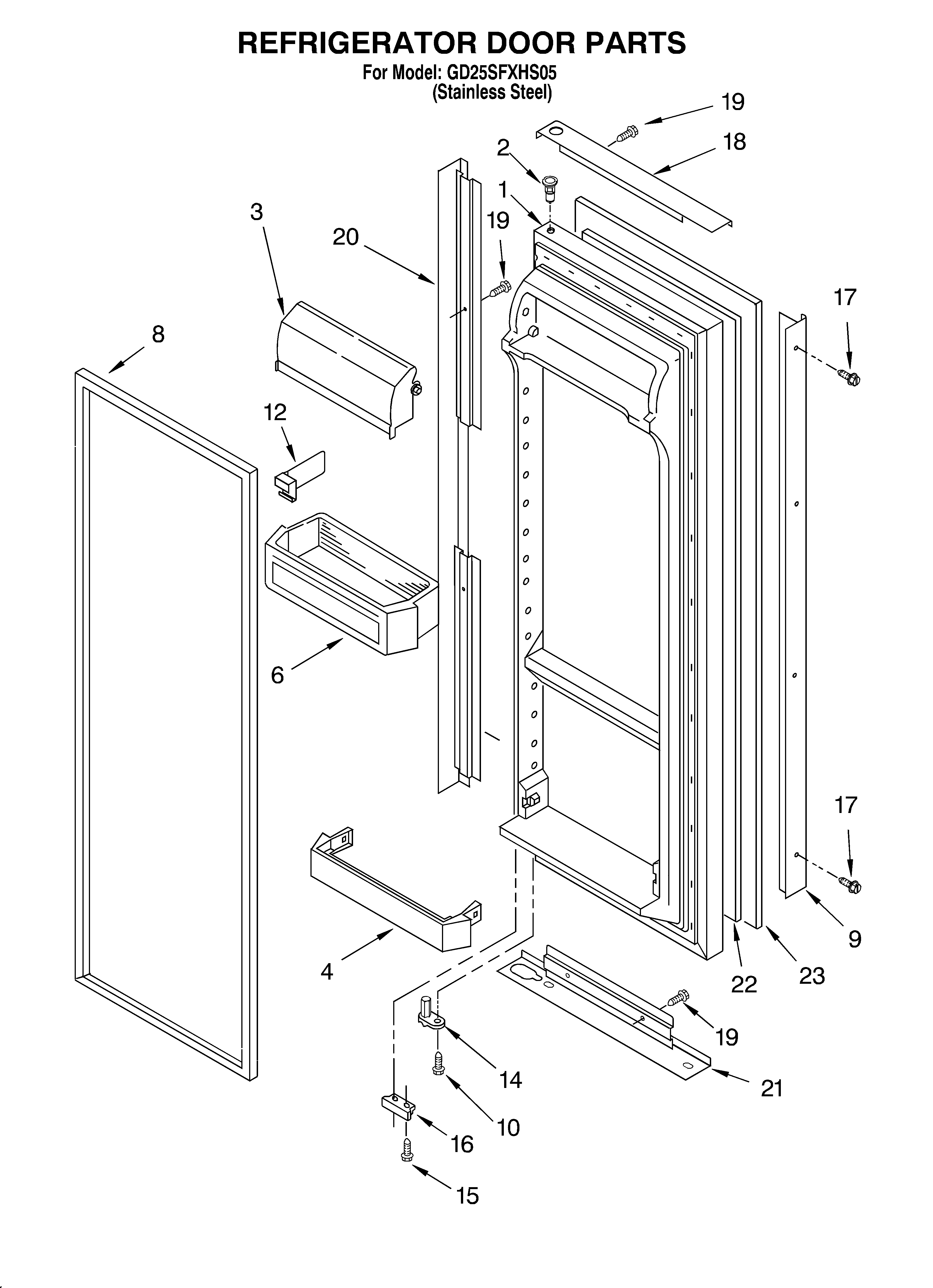 Whirlpool GD25SFXHS05 refrigerator door diagram