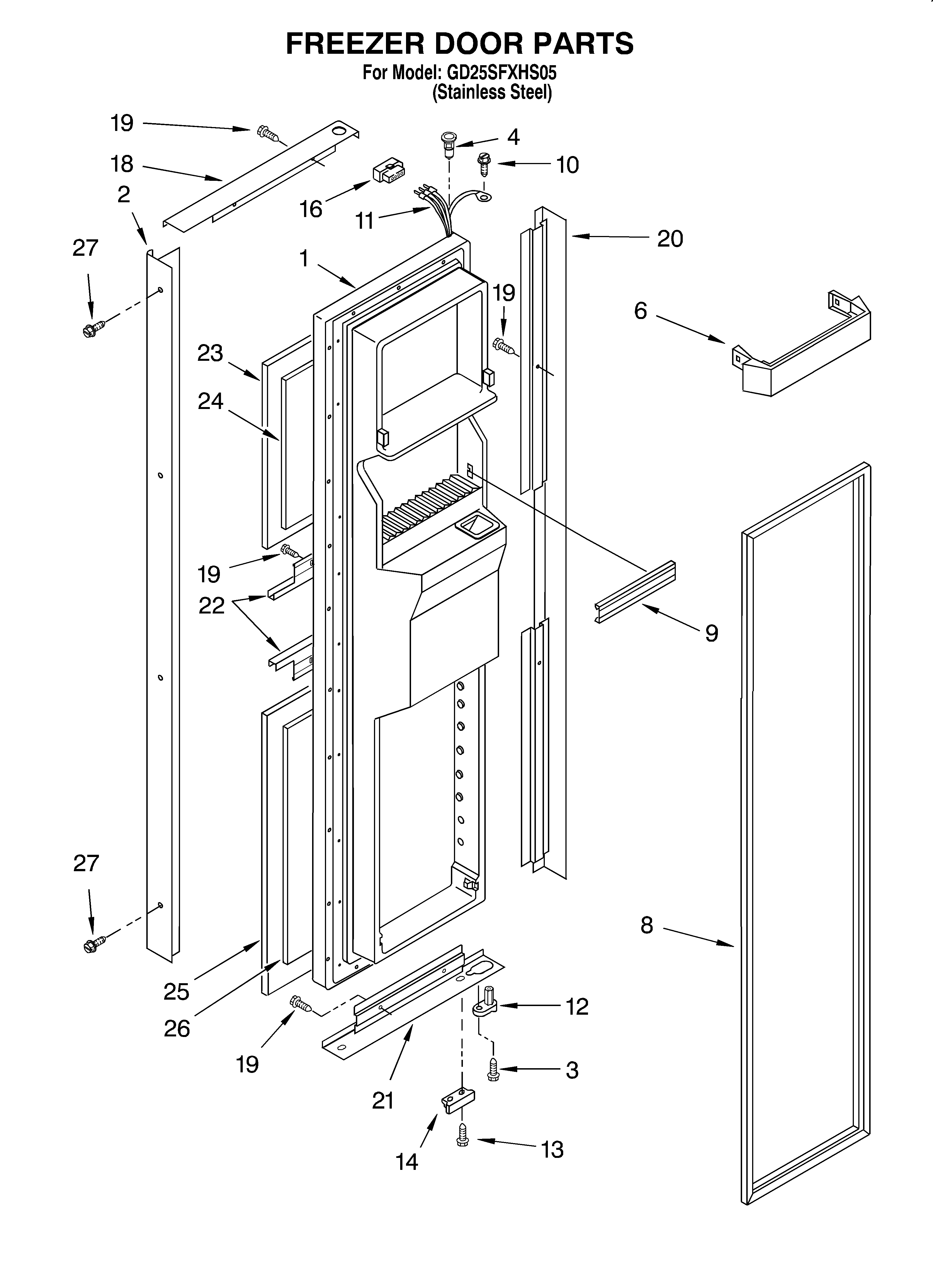 Whirlpool GD25SFXHS05 freezer door diagram
