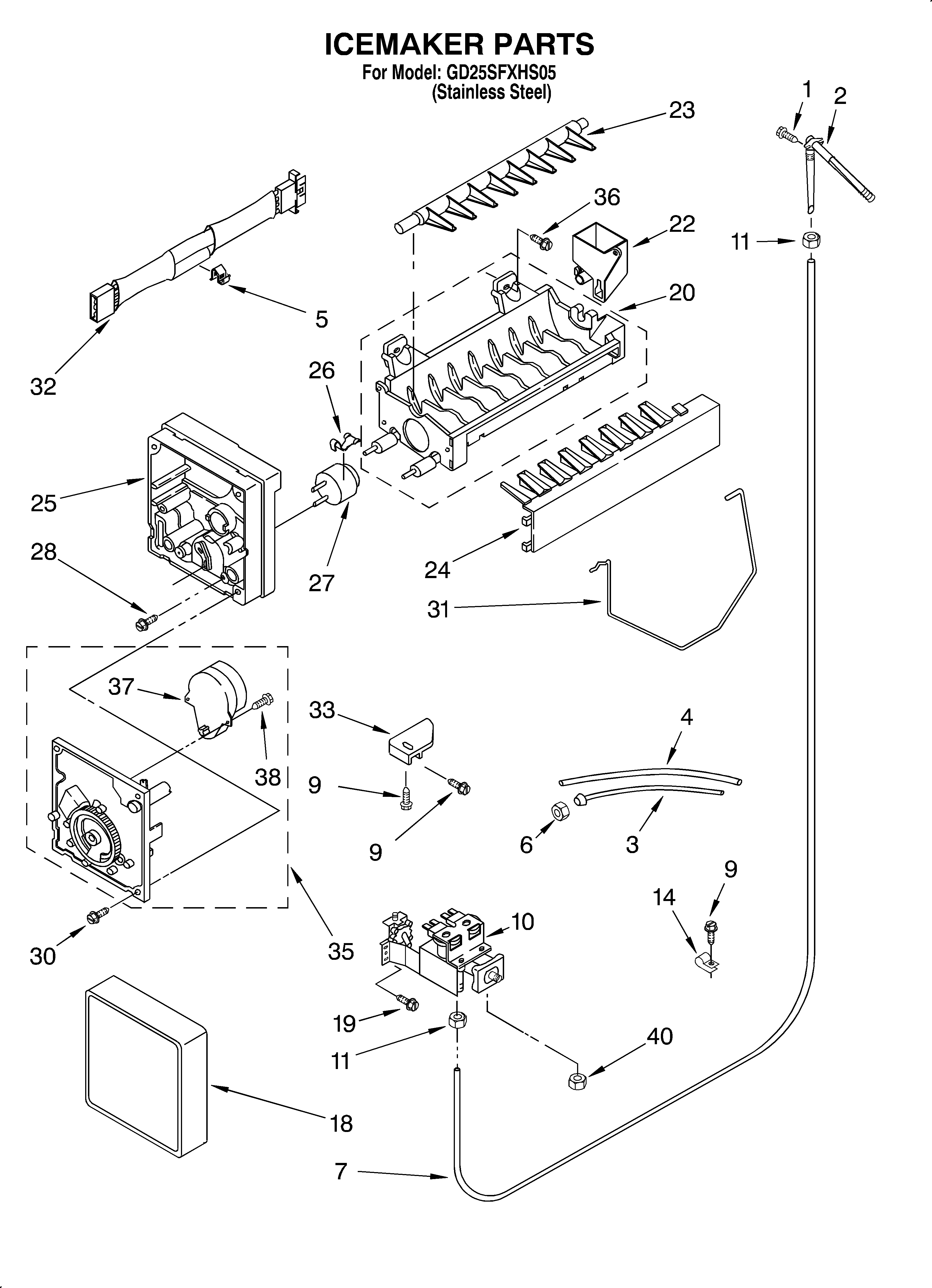 Whirlpool GD25SFXHS05 ice maker/optional diagram