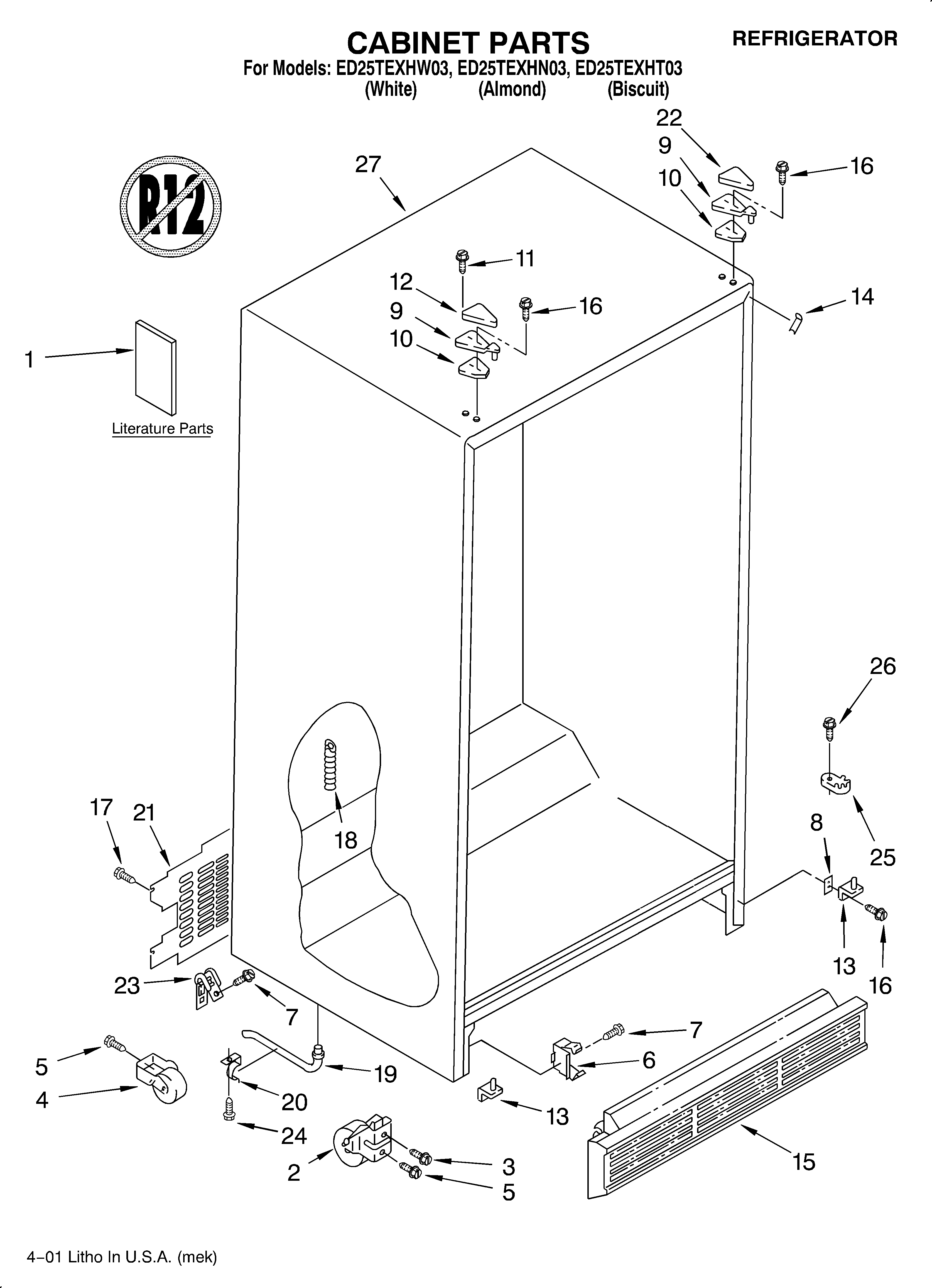 Whirlpool ED25TEXHT03 cabinet/literature diagram