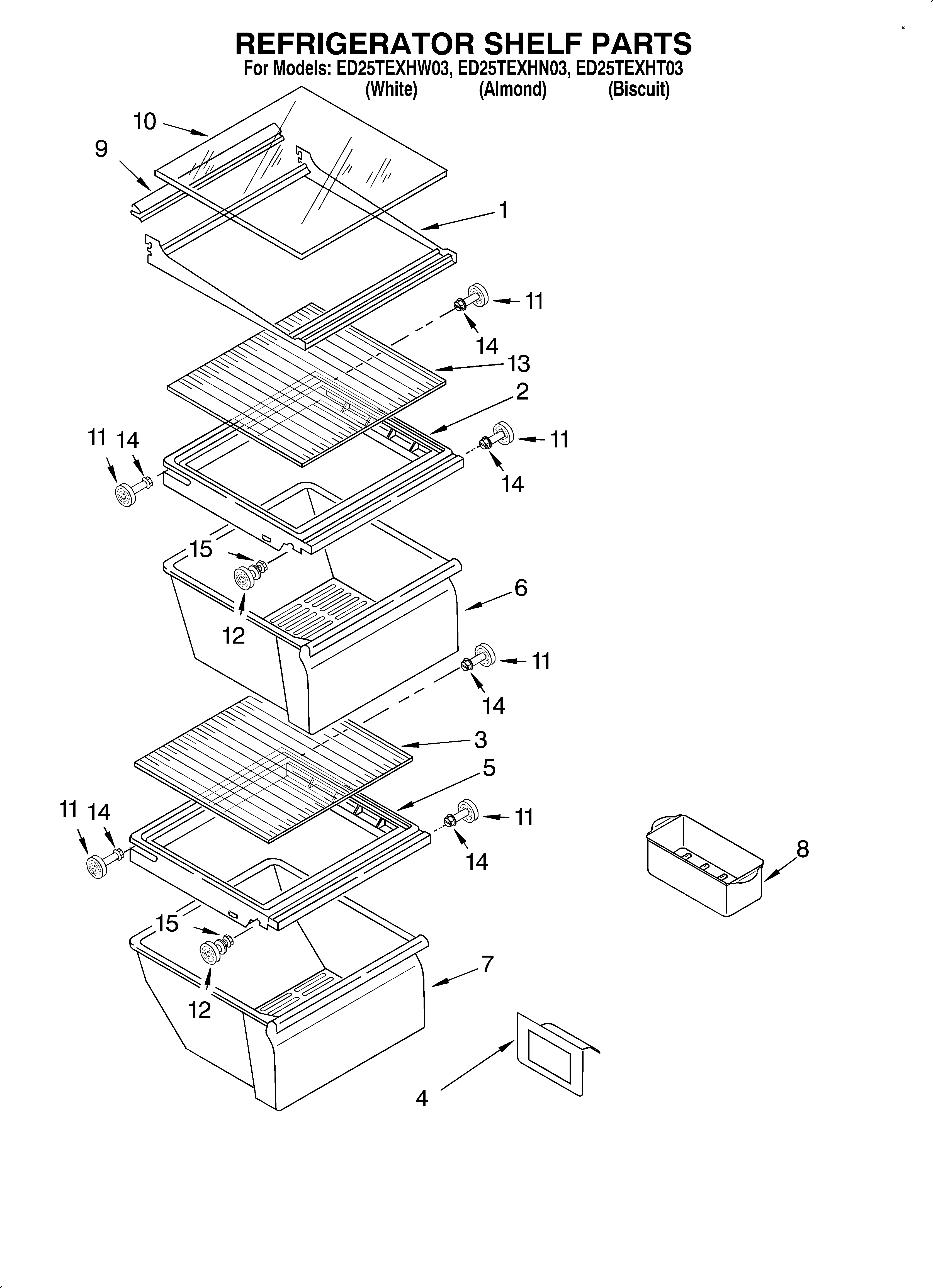 Whirlpool ED25TEXHT03 refrigerator shelf diagram