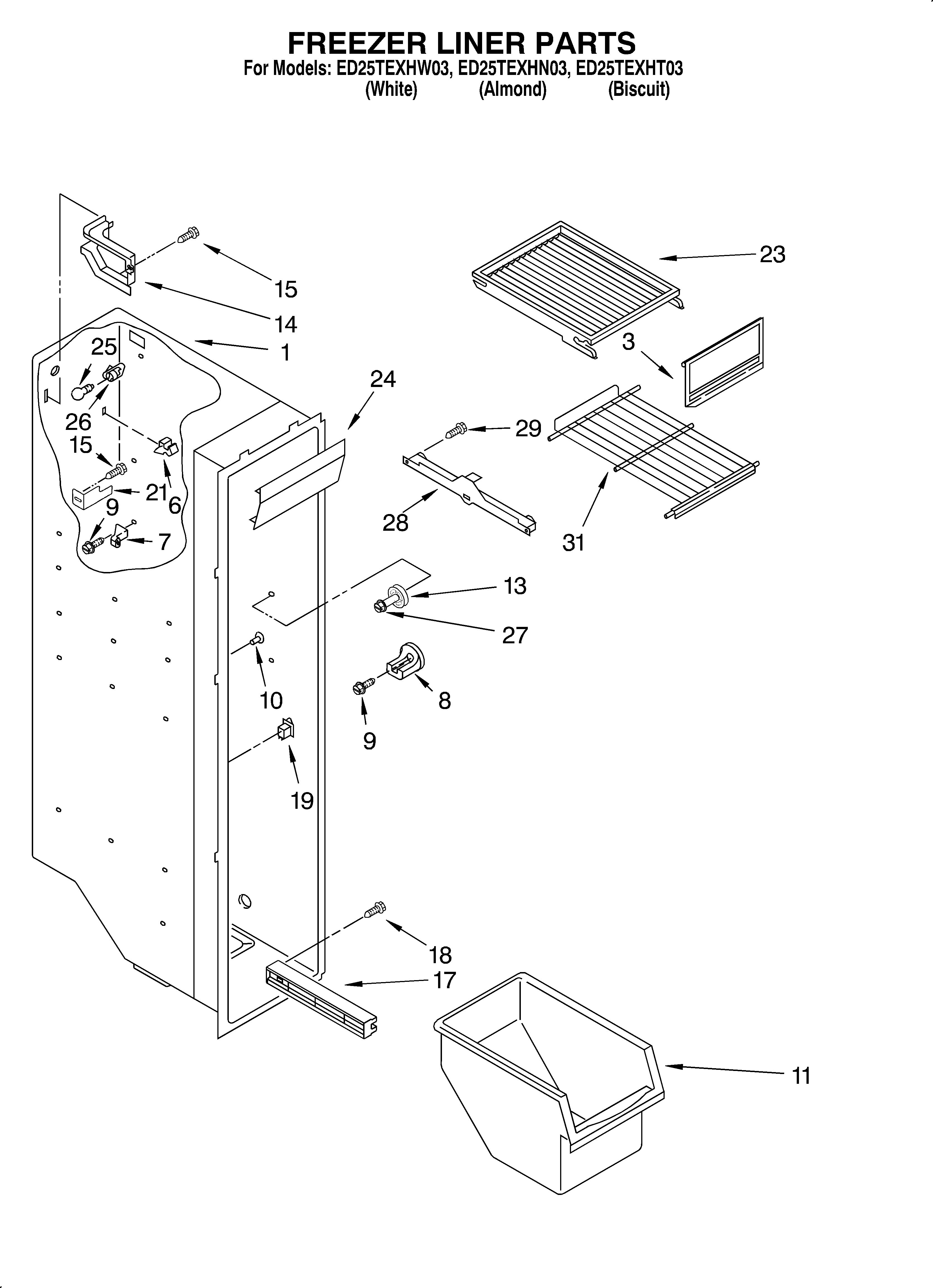 Whirlpool ED25TEXHT03 freezer liner diagram