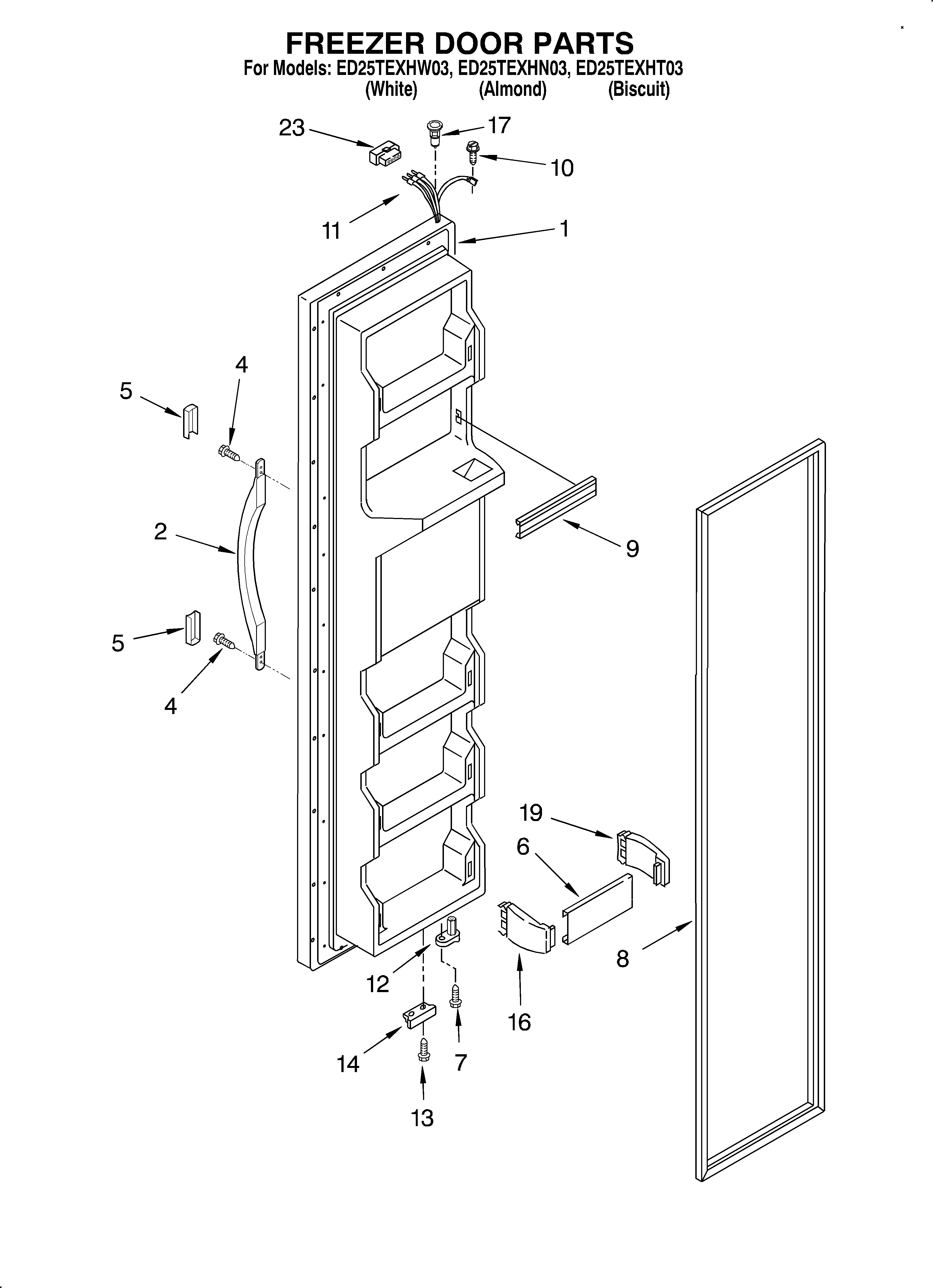 Whirlpool ED25TEXHT03 freezer door diagram