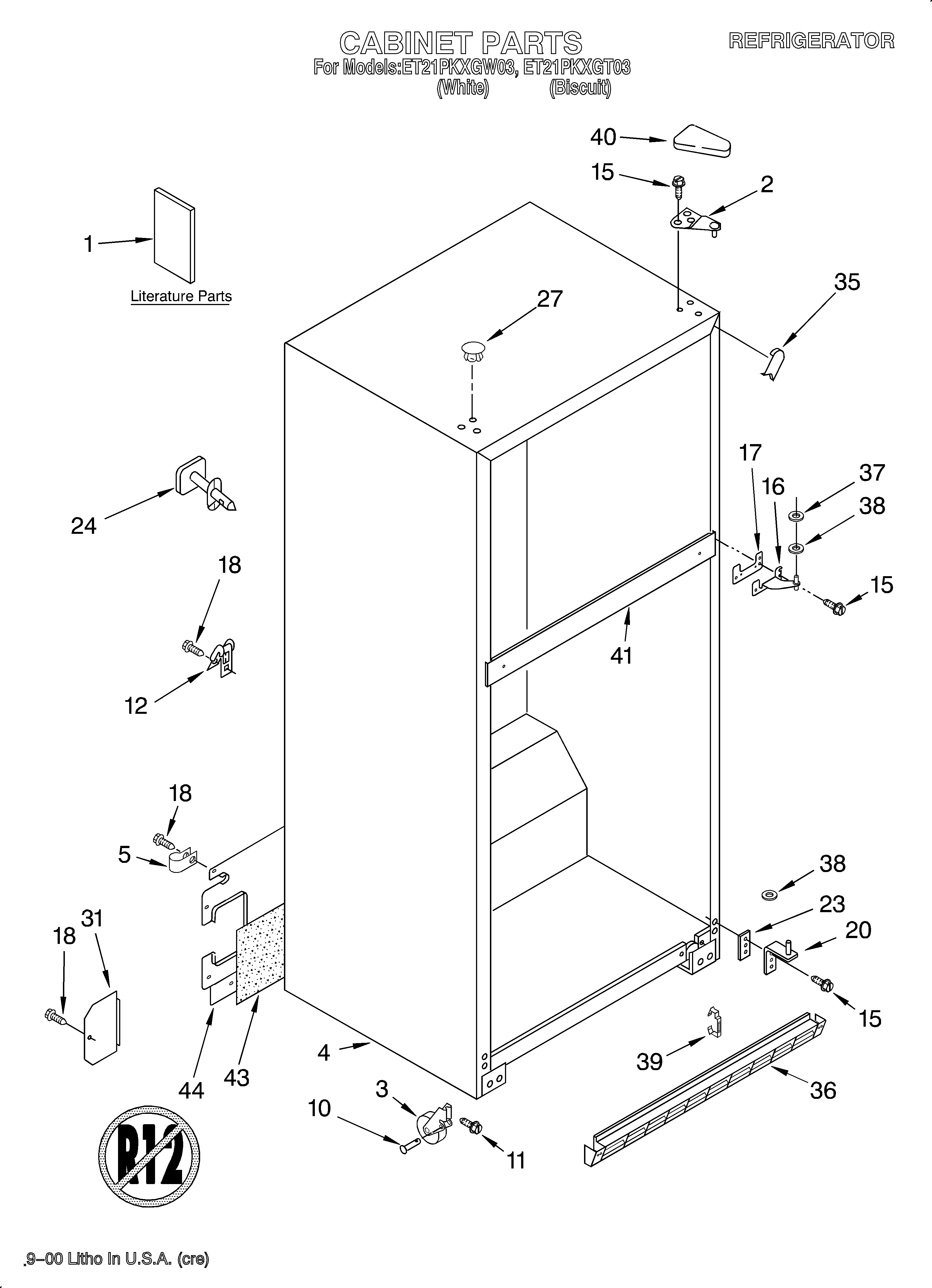 Whirlpool ET21PKXGW03 cabinet/literature diagram