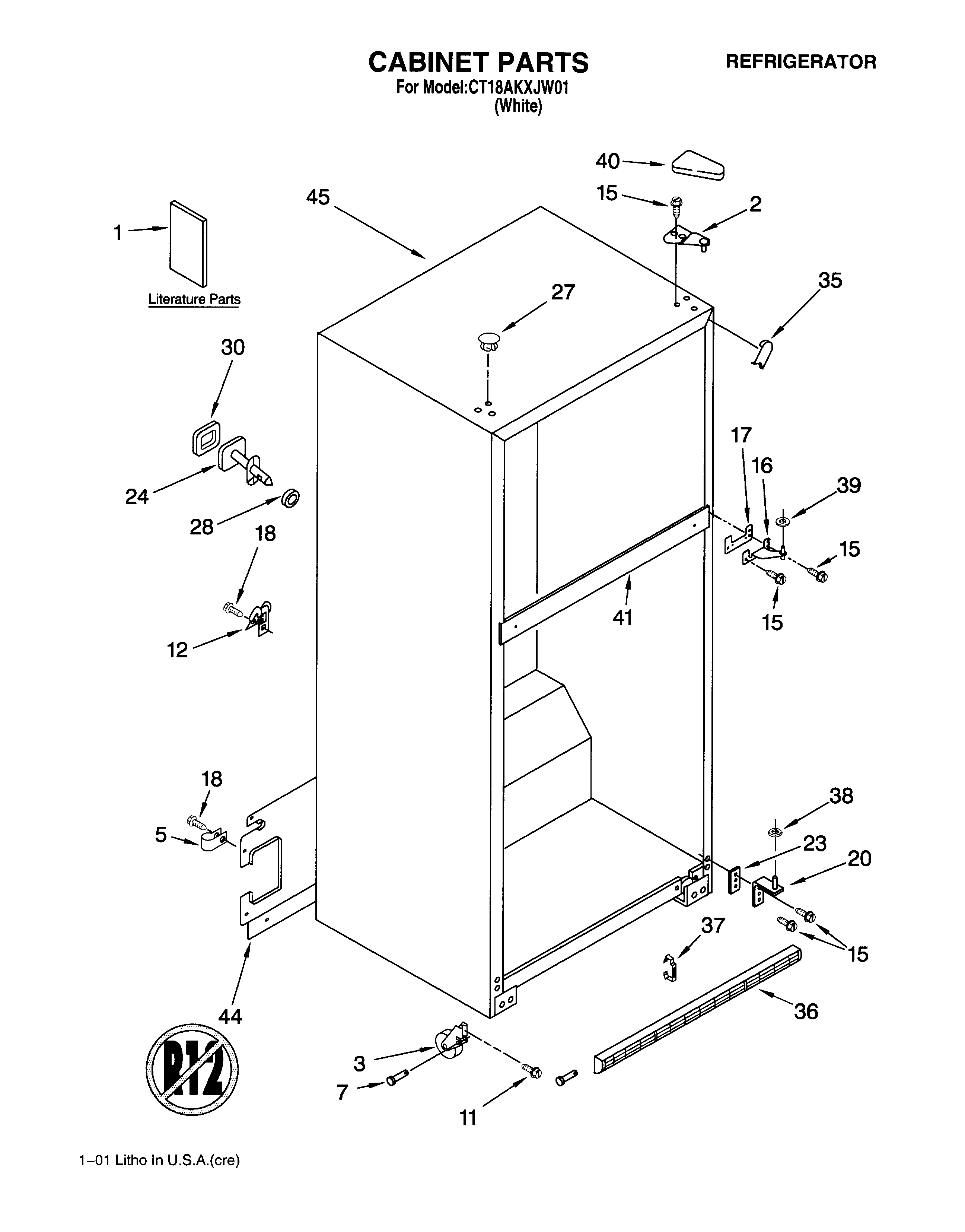Crosley CT18AKXJW01 cabinet/literature diagram