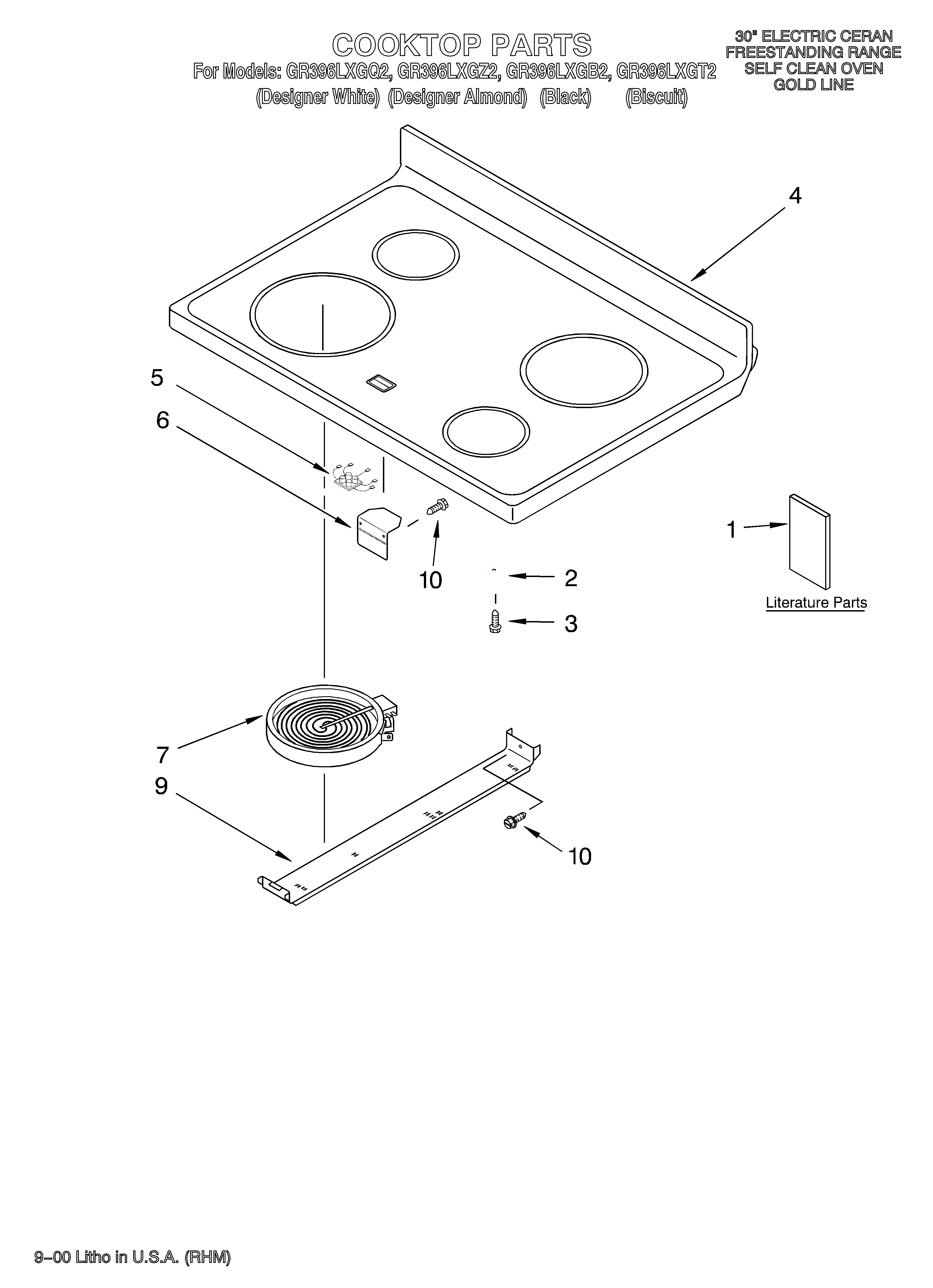 Whirlpool GR396LXGT2 cooktop/literature diagram