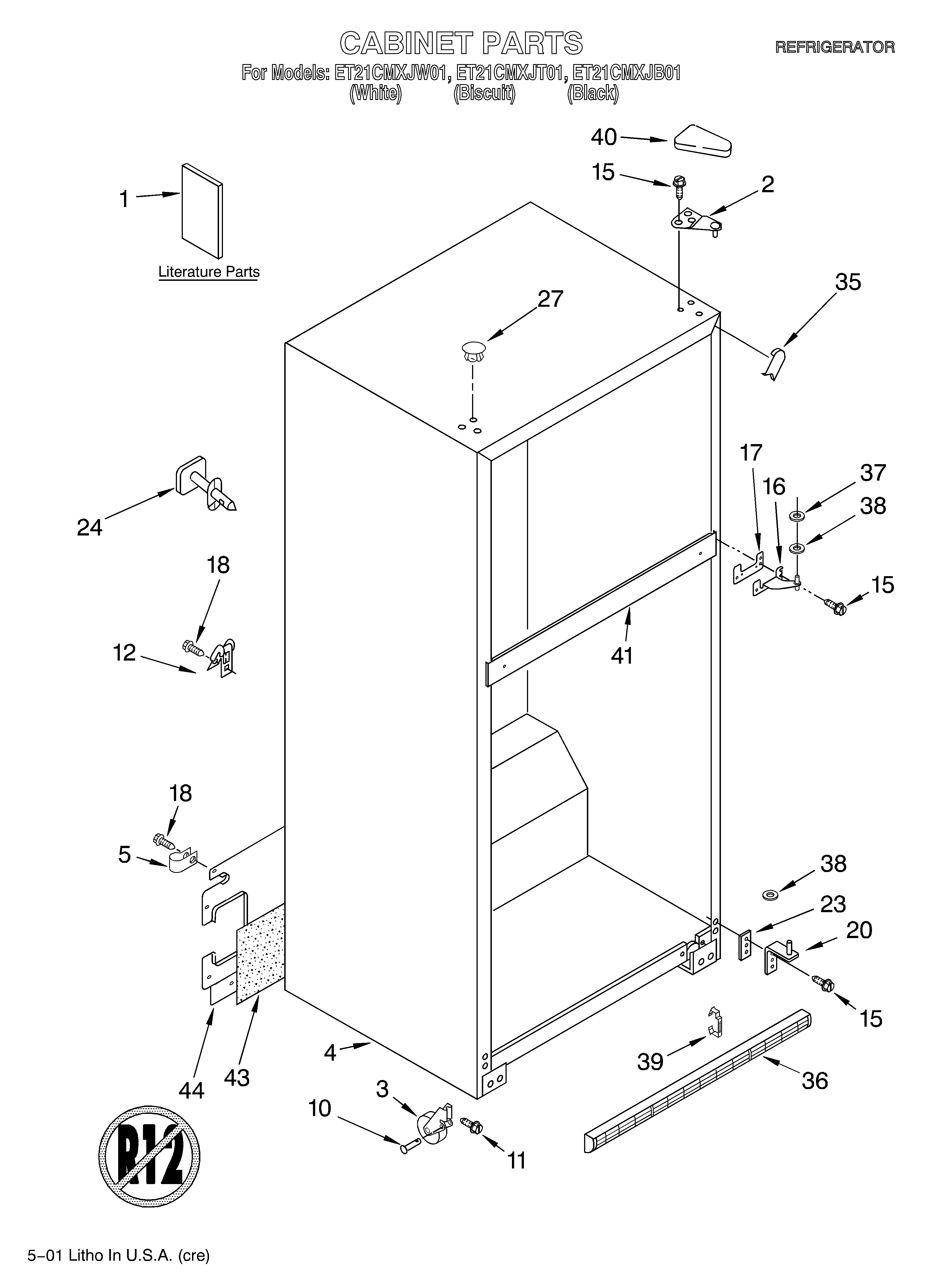 Whirlpool ET21CMXJW01 cabinet/literature diagram