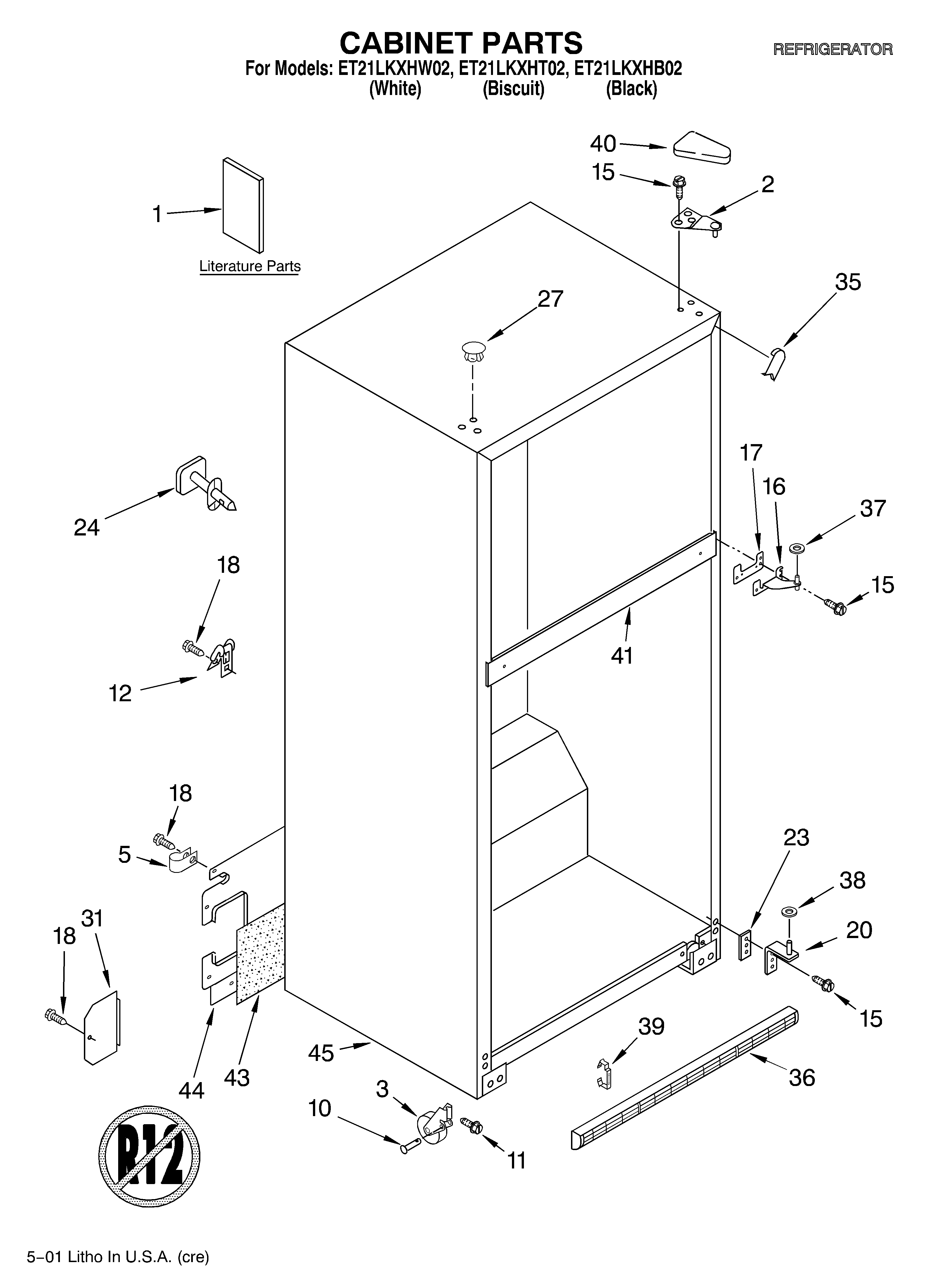 Whirlpool ET21LKXHT02 cabinet/literature diagram