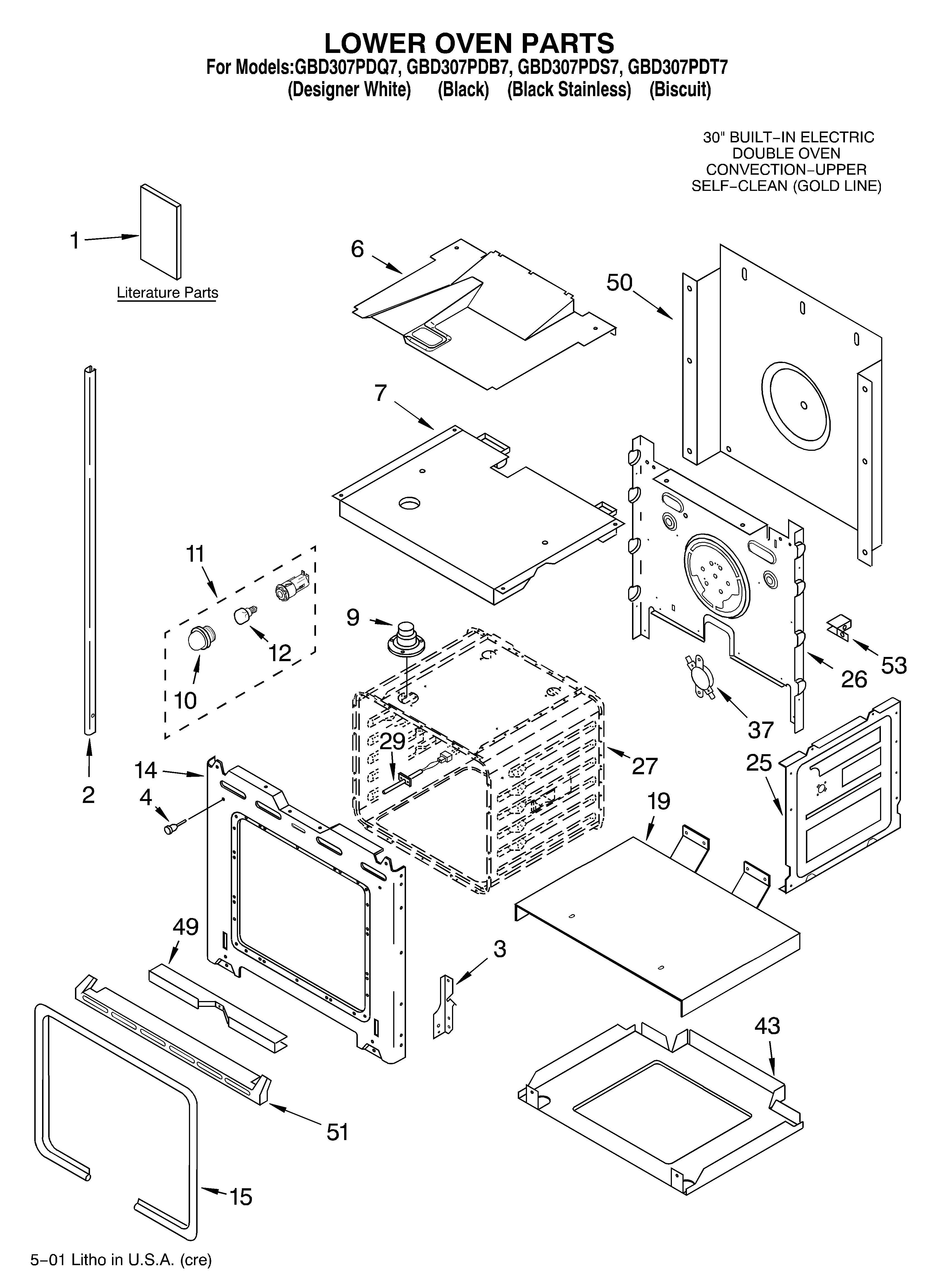 Whirlpool GBD307PDQ7 lower oven/literature diagram