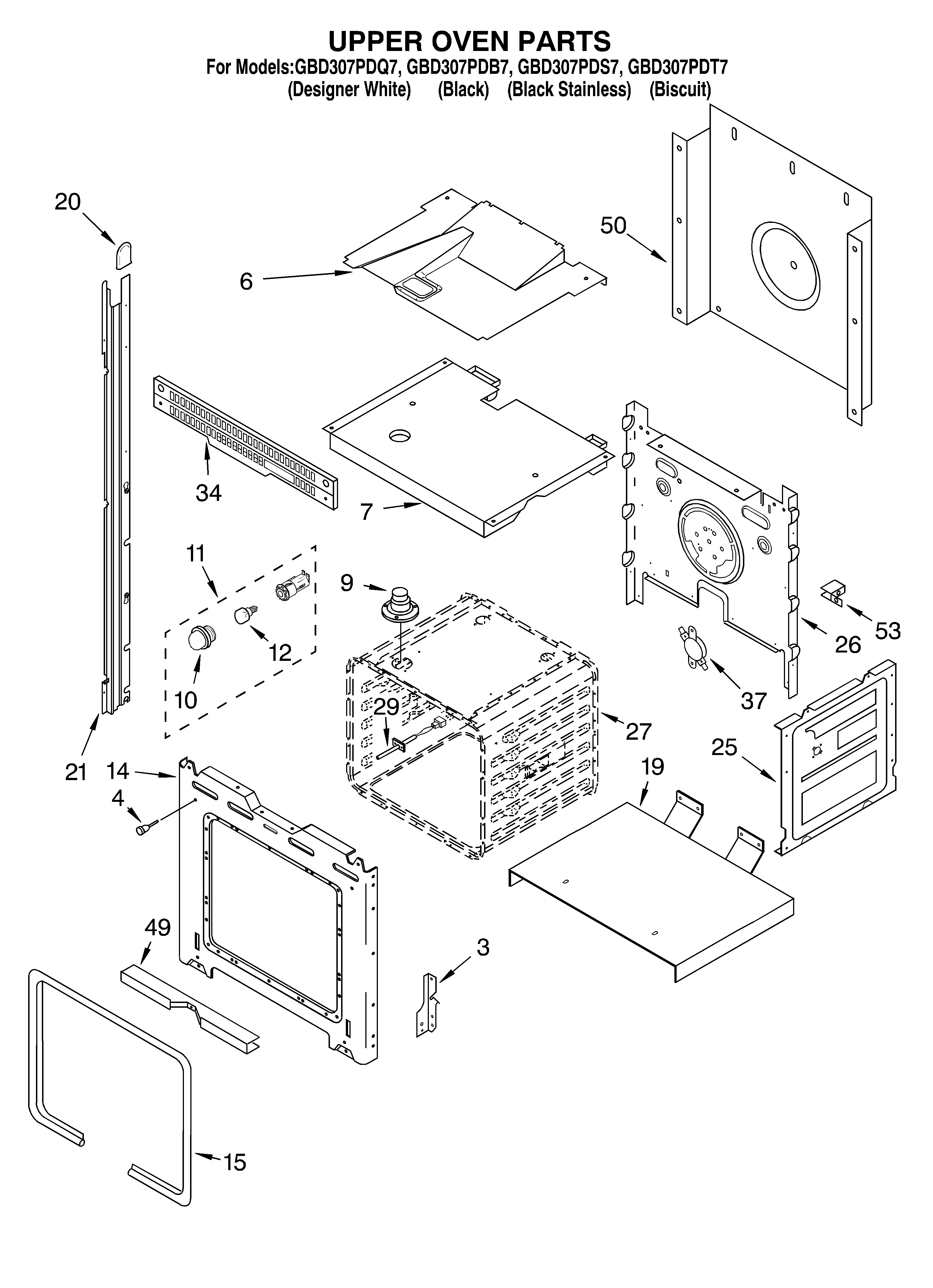 Whirlpool GBD307PDQ7 upper oven diagram