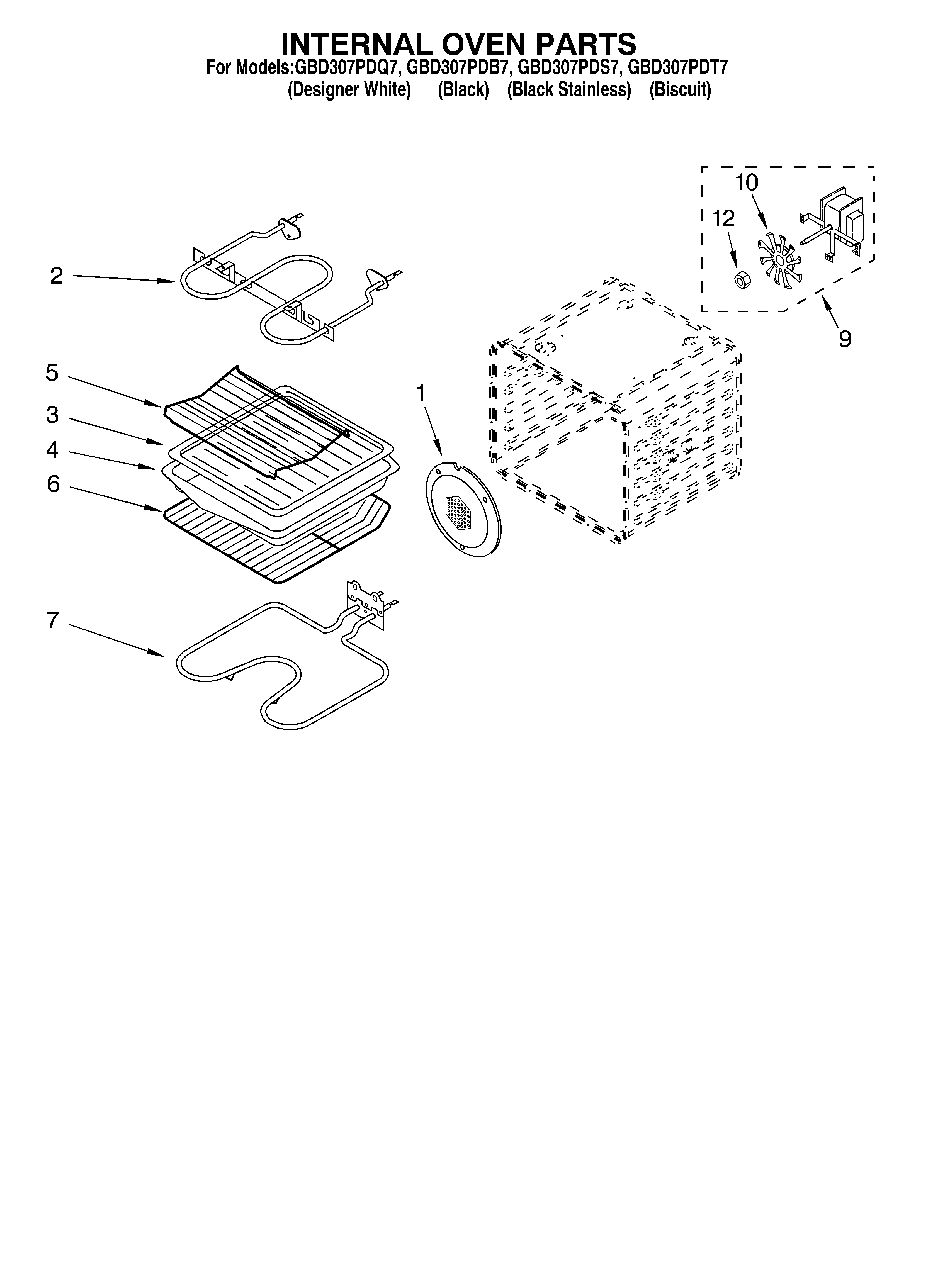 Whirlpool GBD307PDQ7 internal oven diagram