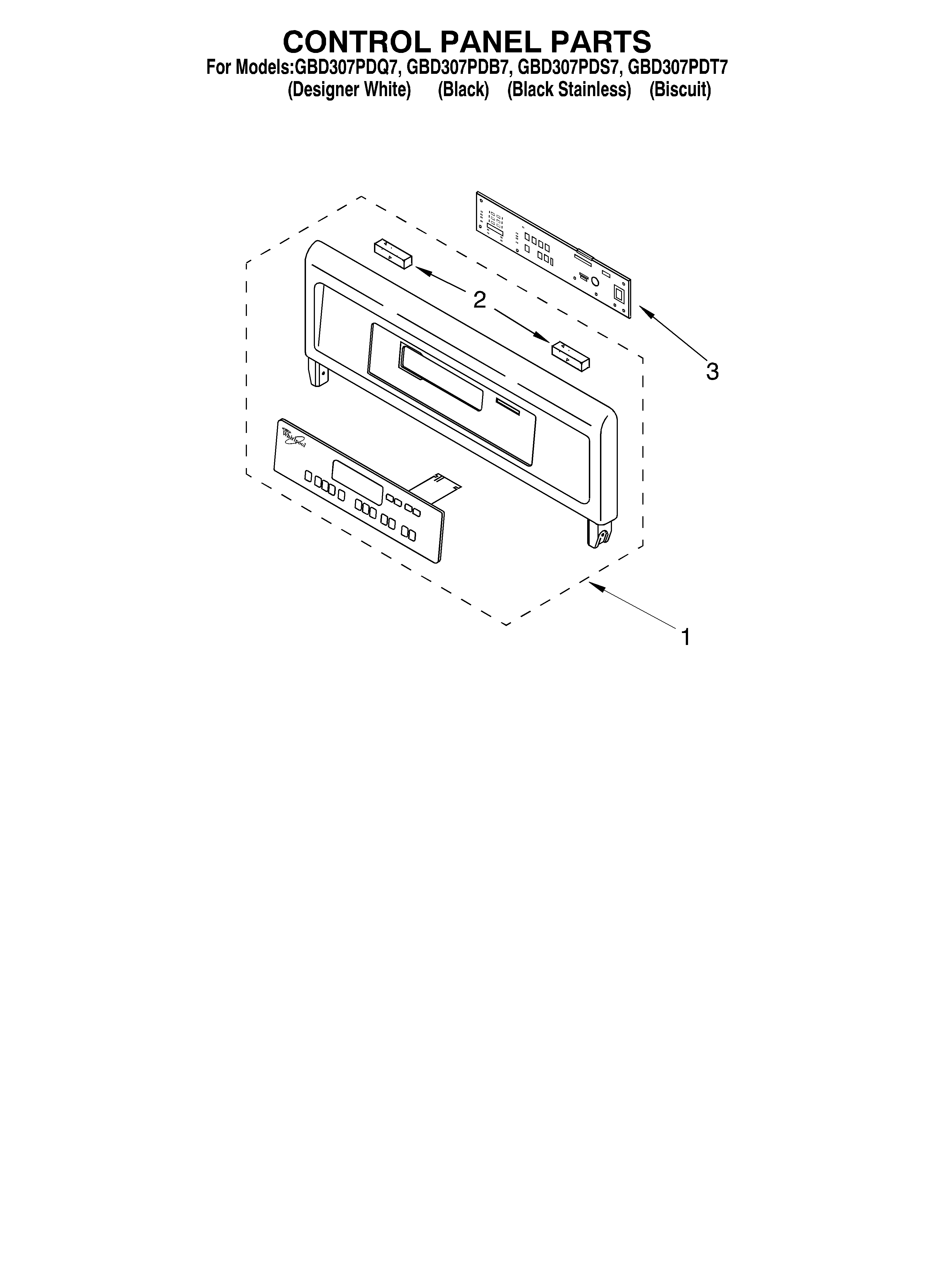 Whirlpool GBD307PDQ7 control panel diagram