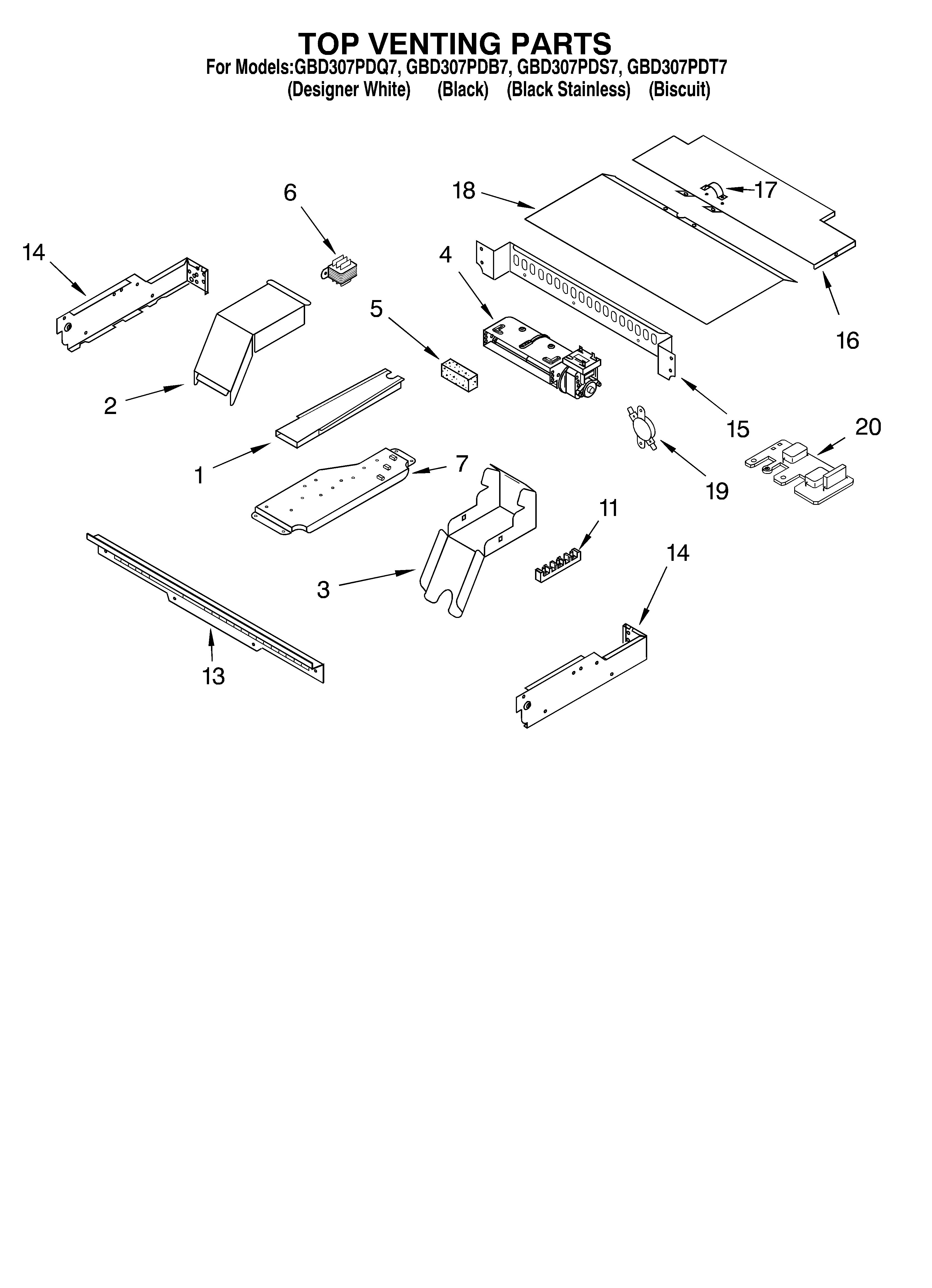 Whirlpool GBD307PDQ7 top venting/optional diagram