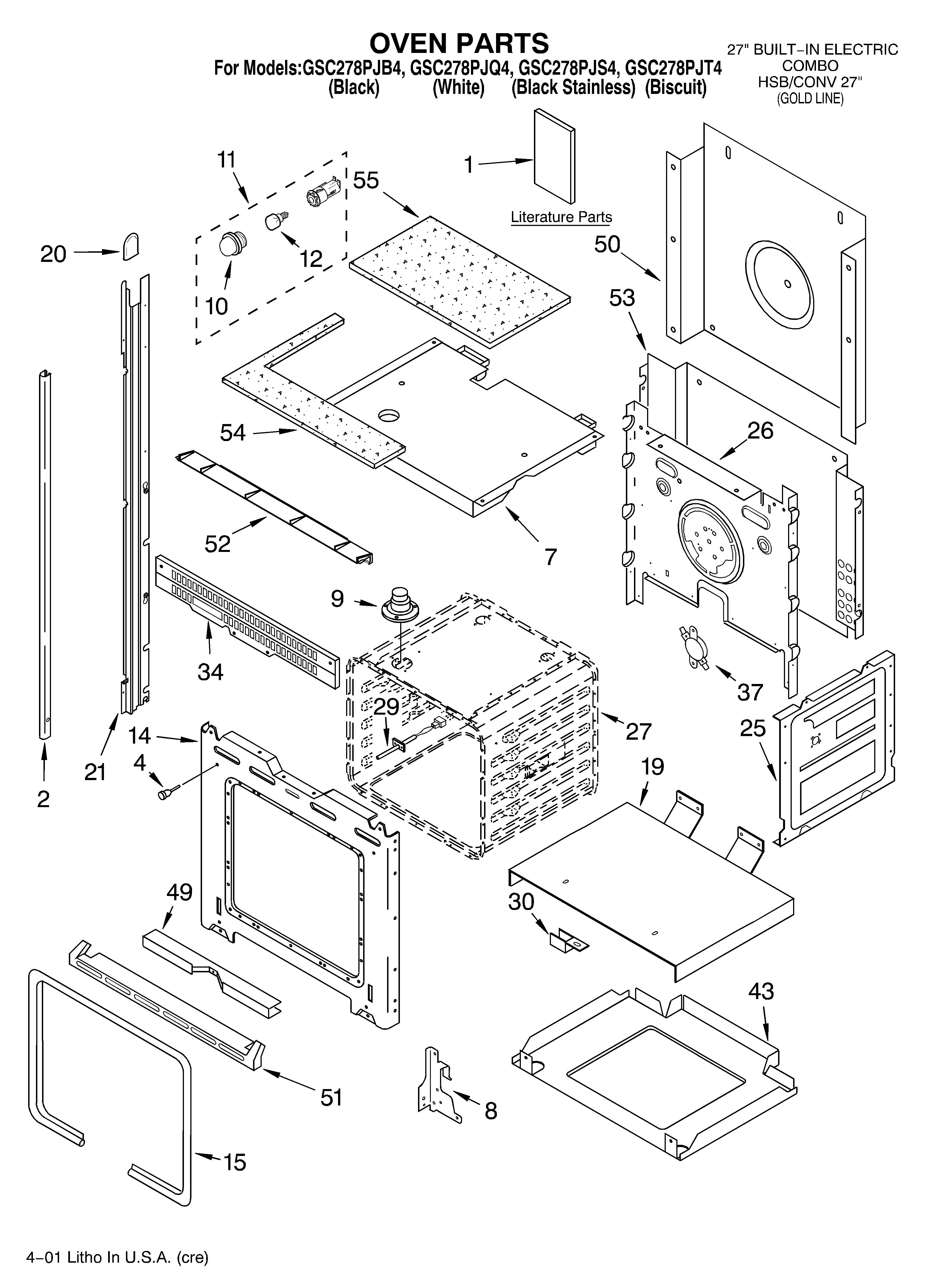 Whirlpool GSC278PJQ4 oven/literature diagram
