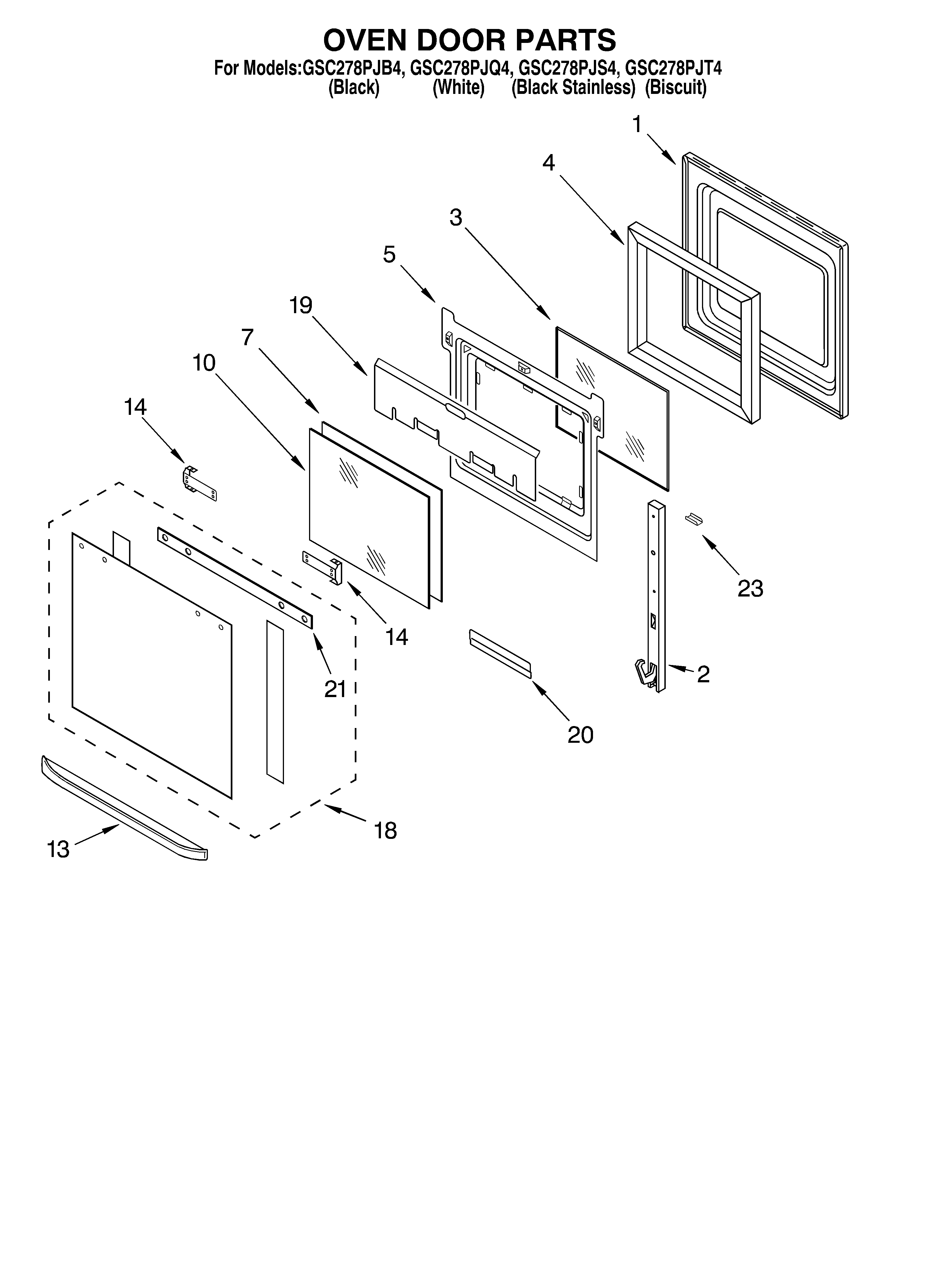 Whirlpool GSC278PJQ4 oven door diagram