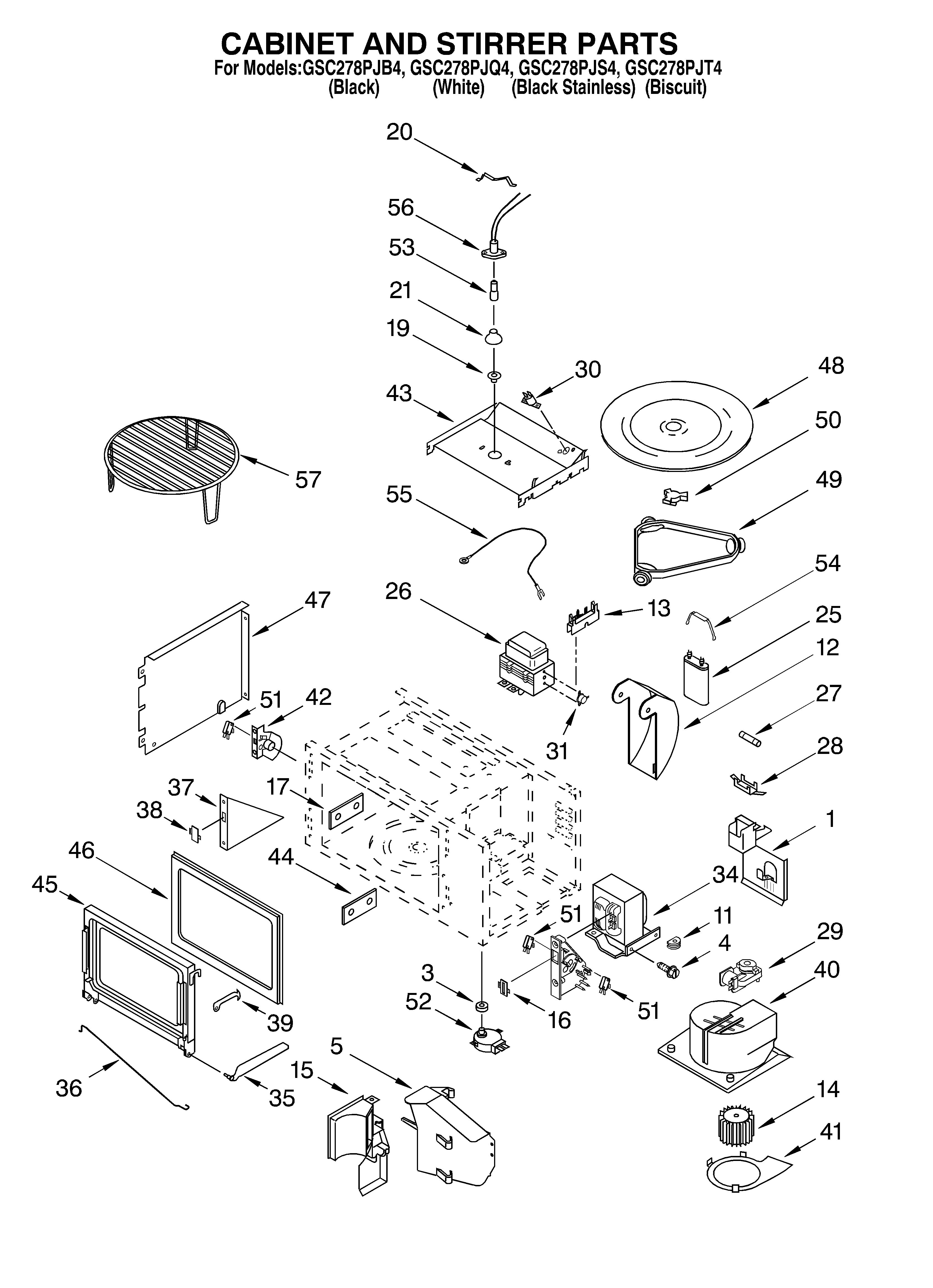 Whirlpool GSC278PJQ4 cabinet and stirrer diagram