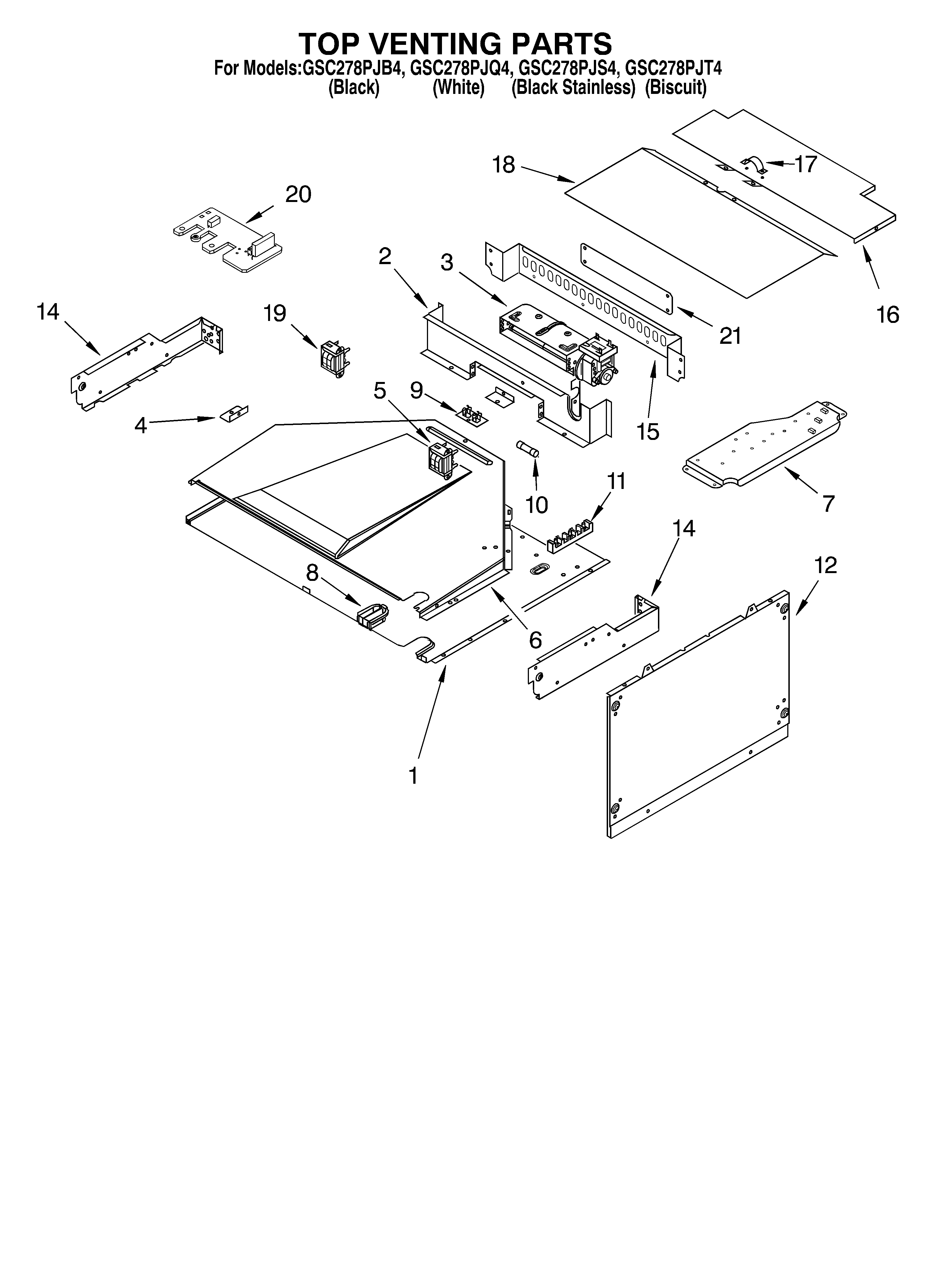 Whirlpool GSC278PJQ4 top venting/optional diagram
