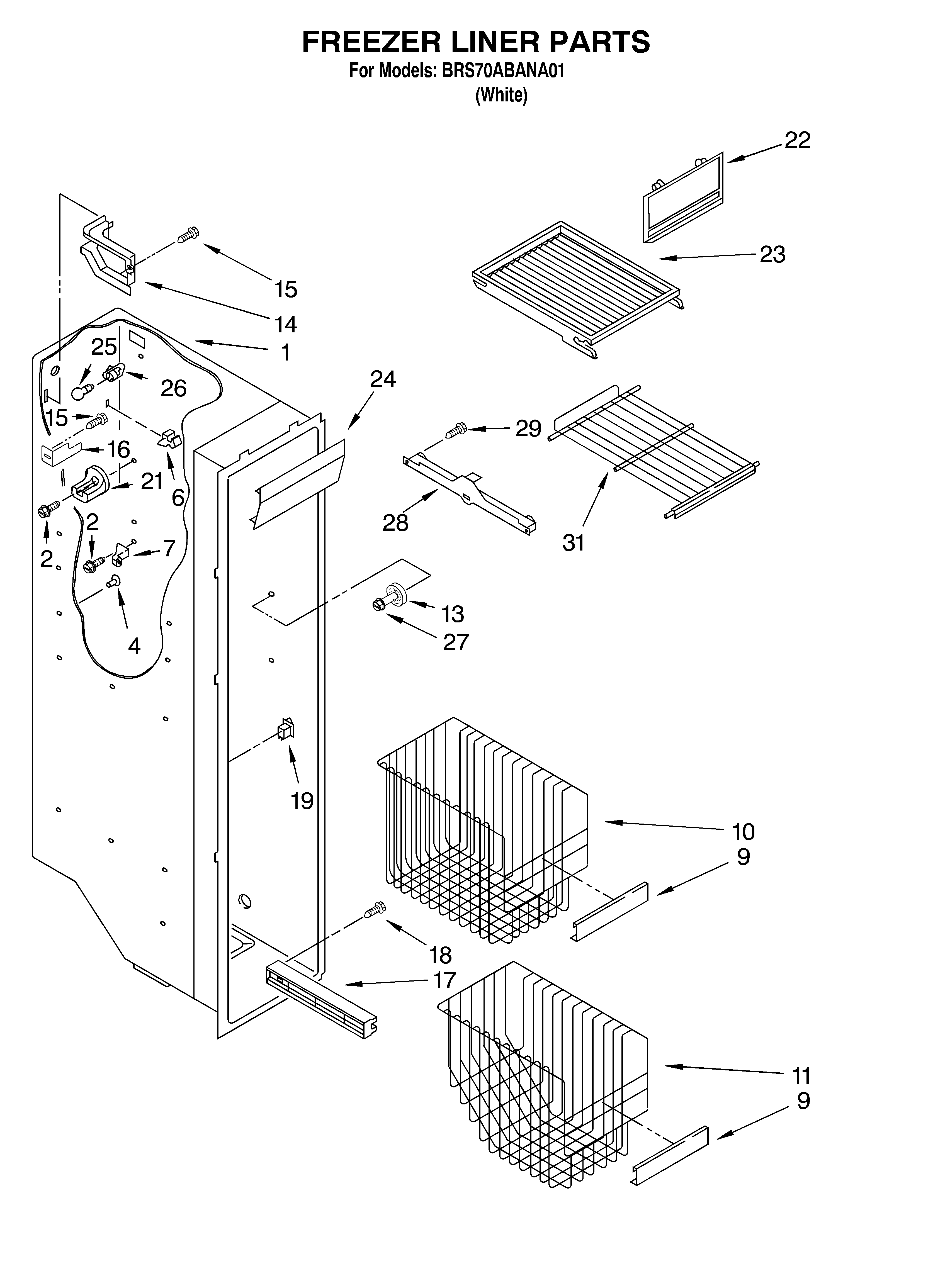 Whirlpool BRS70ABANA01 freezer liner diagram