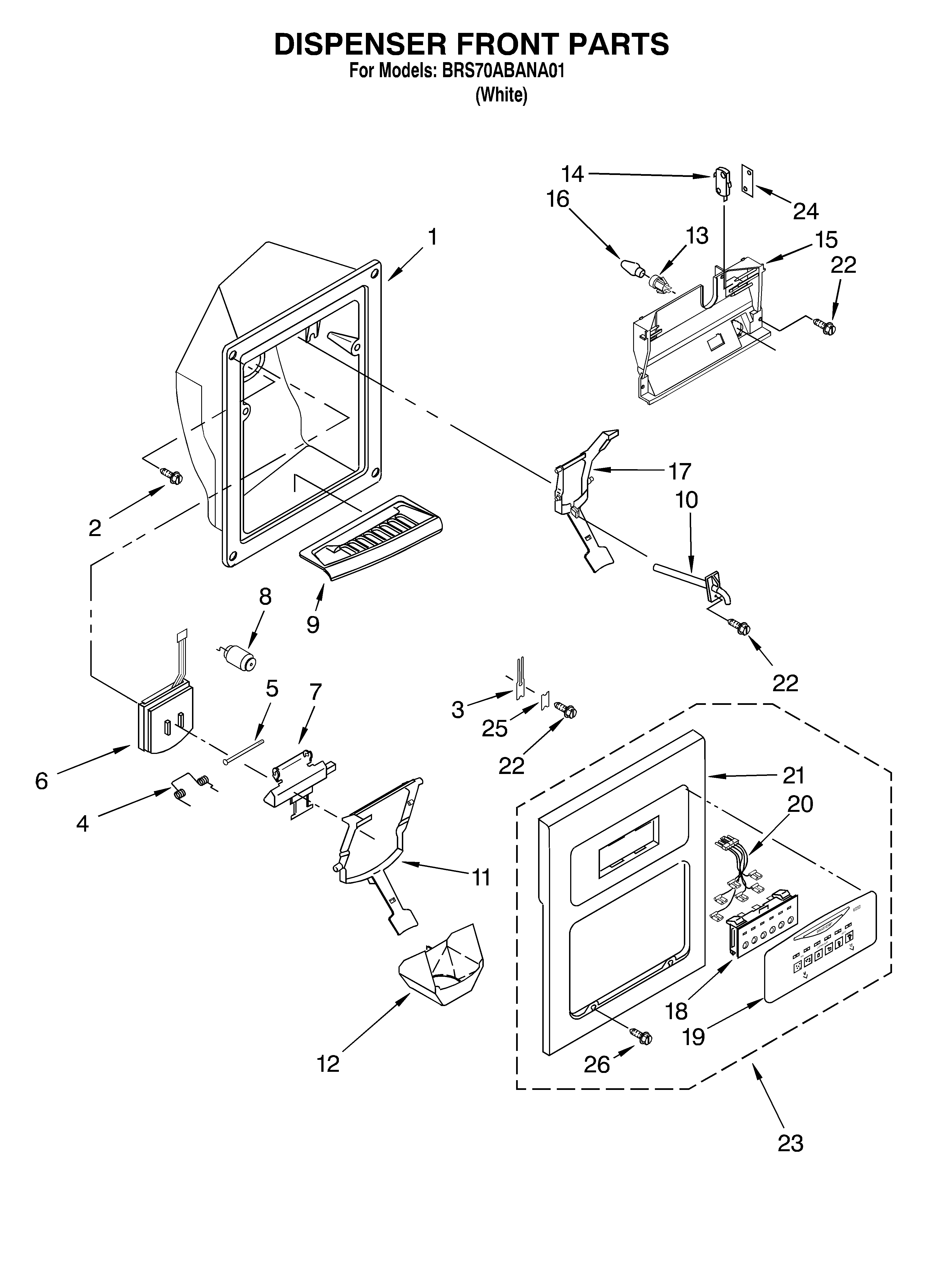 Whirlpool BRS70ABANA01 dispenser front diagram