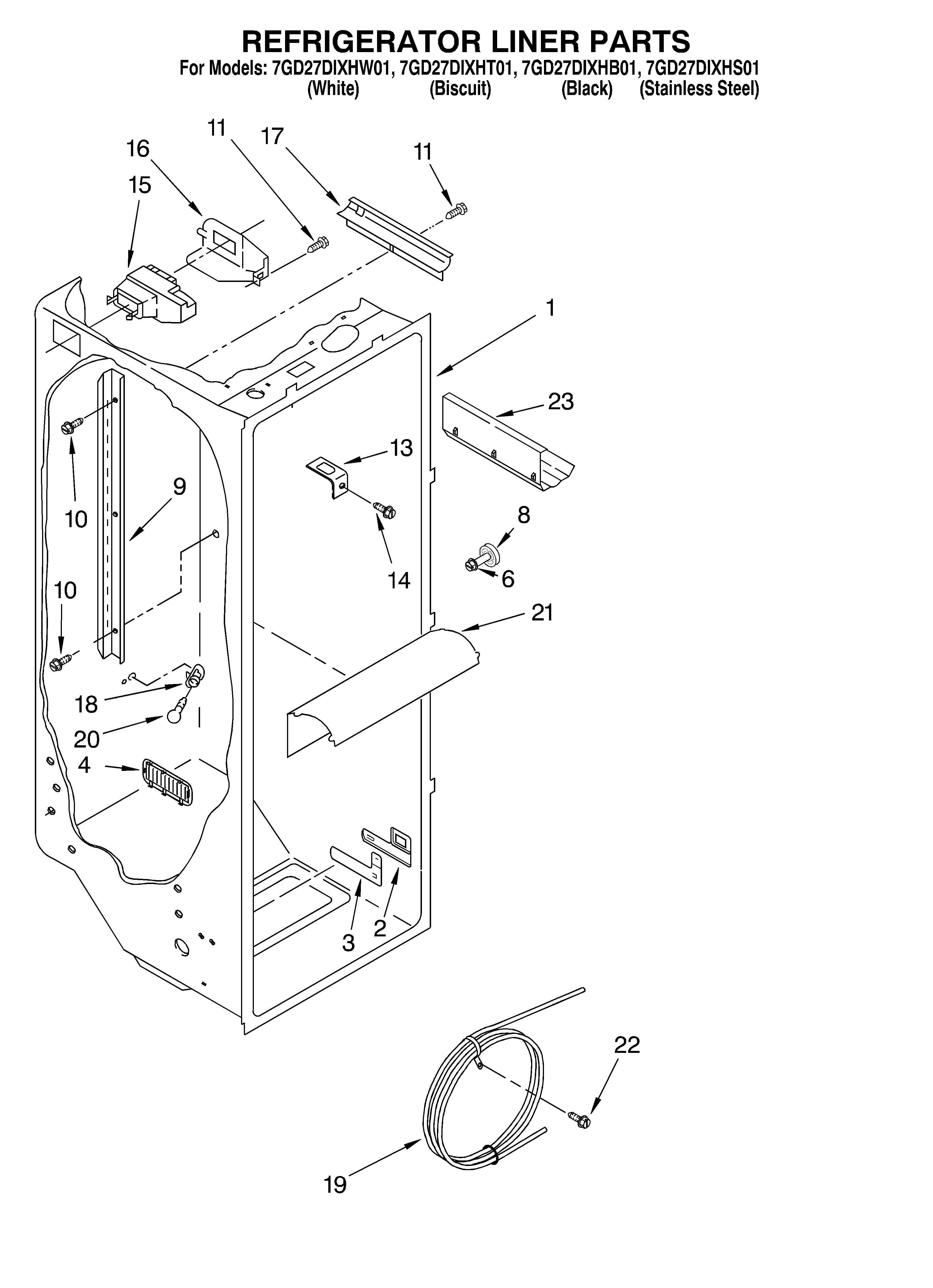 Whirlpool 7GD27DIXHT01 refrigerator liner diagram