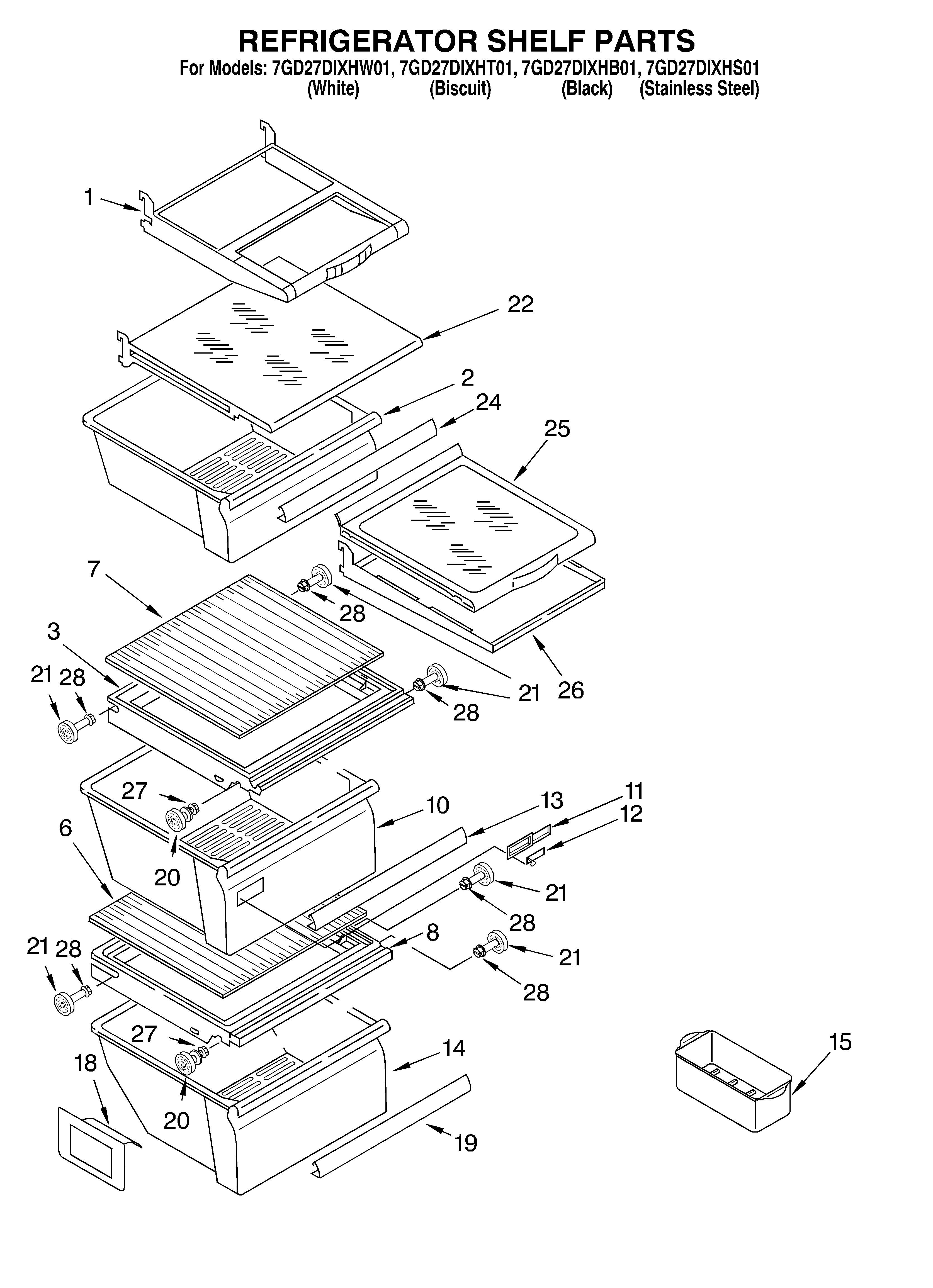 Whirlpool 7GD27DIXHT01 refrigerator shelf diagram