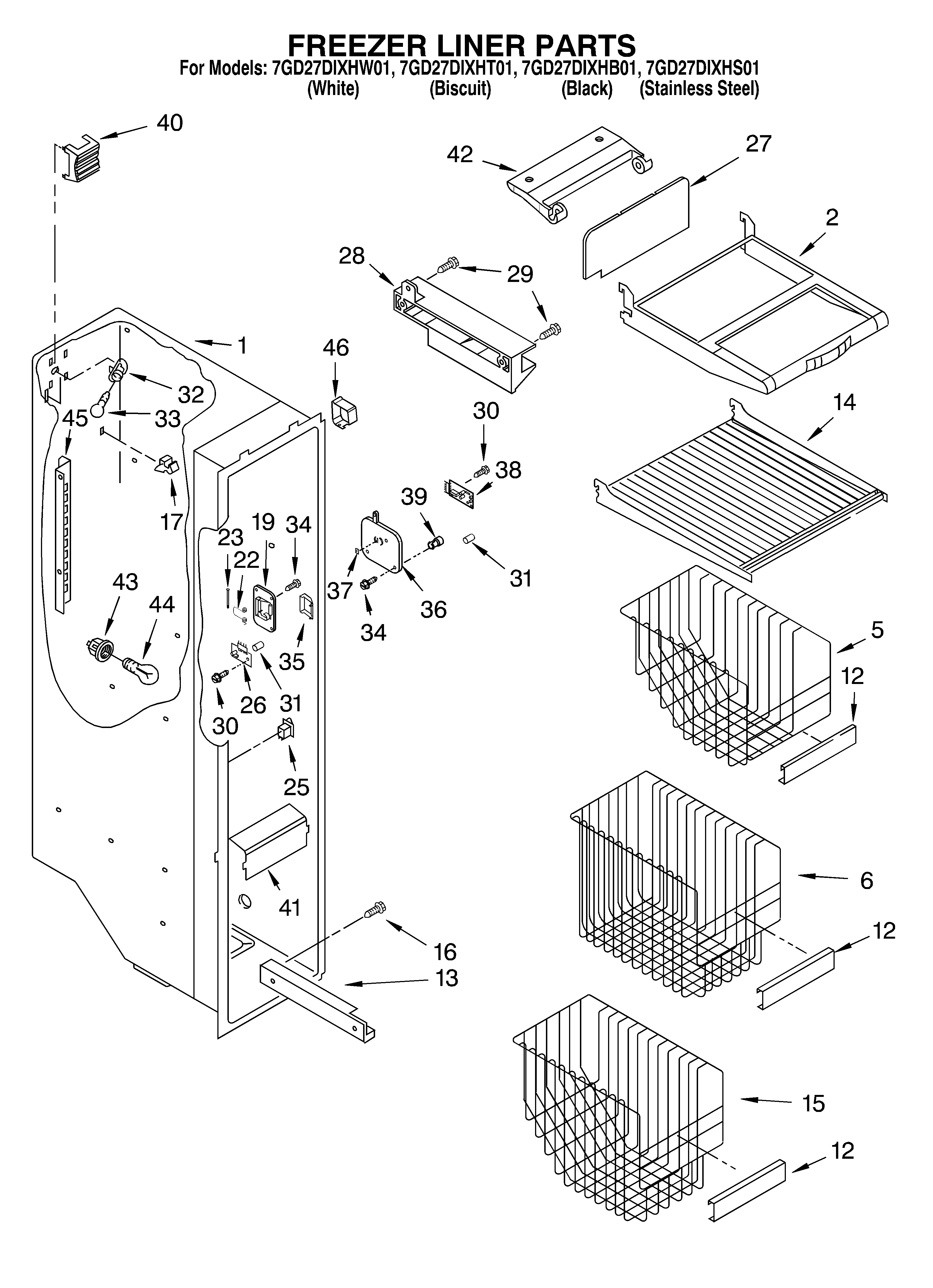 Whirlpool 7GD27DIXHT01 freezer liner diagram