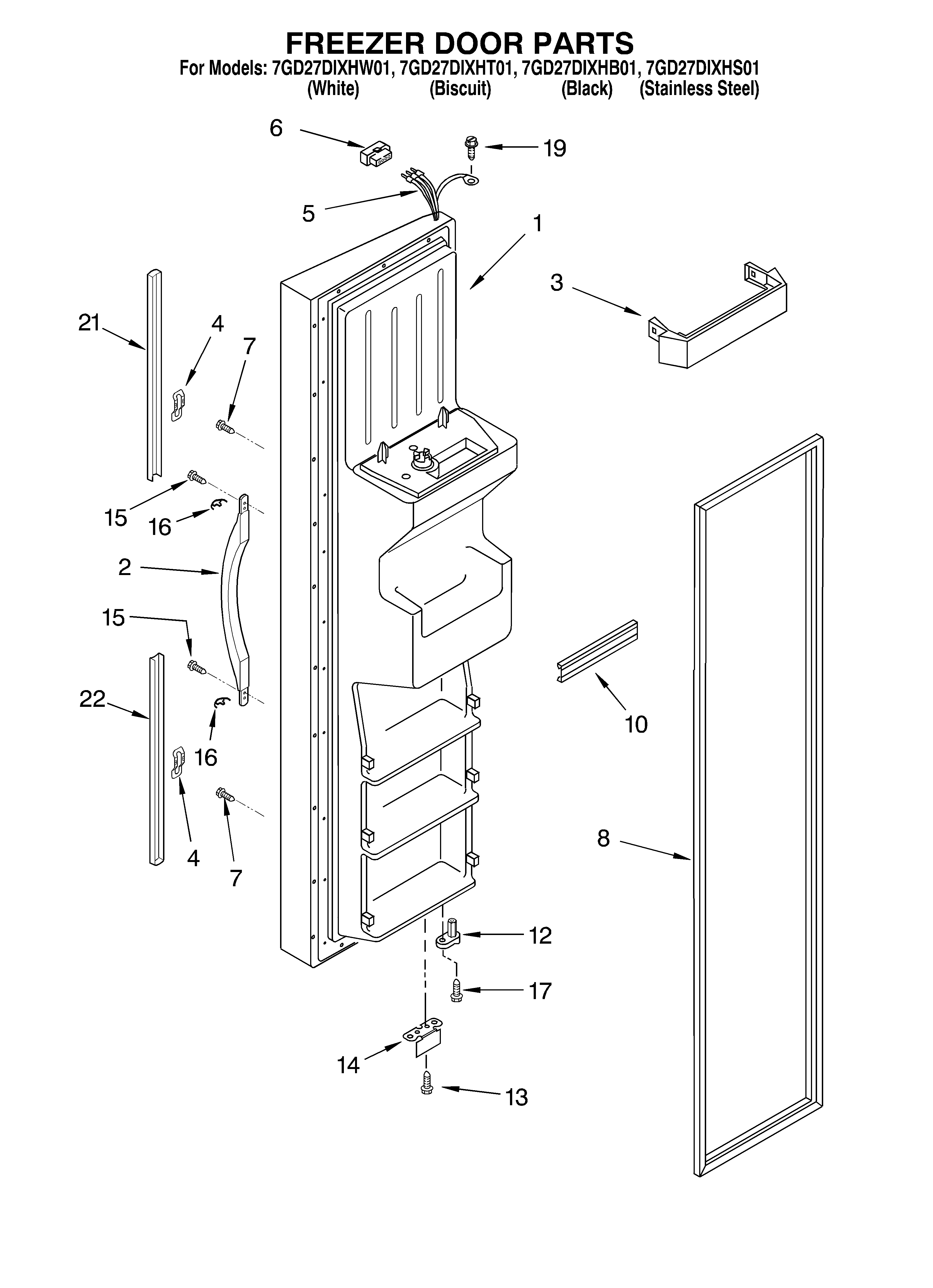 Whirlpool 7GD27DIXHT01 freezer door diagram