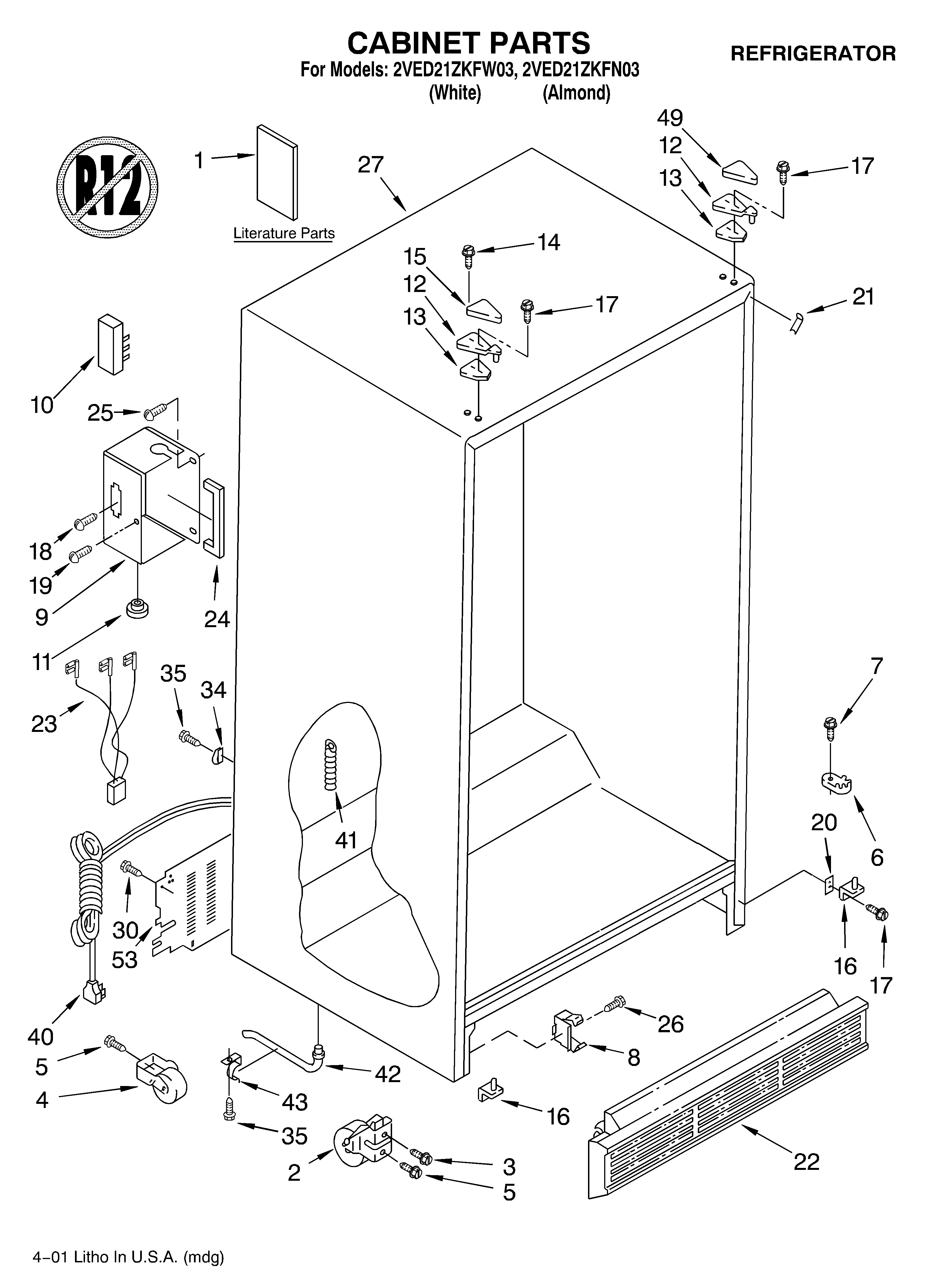 Whirlpool 2VED21ZKFW03 cabinet/literature diagram