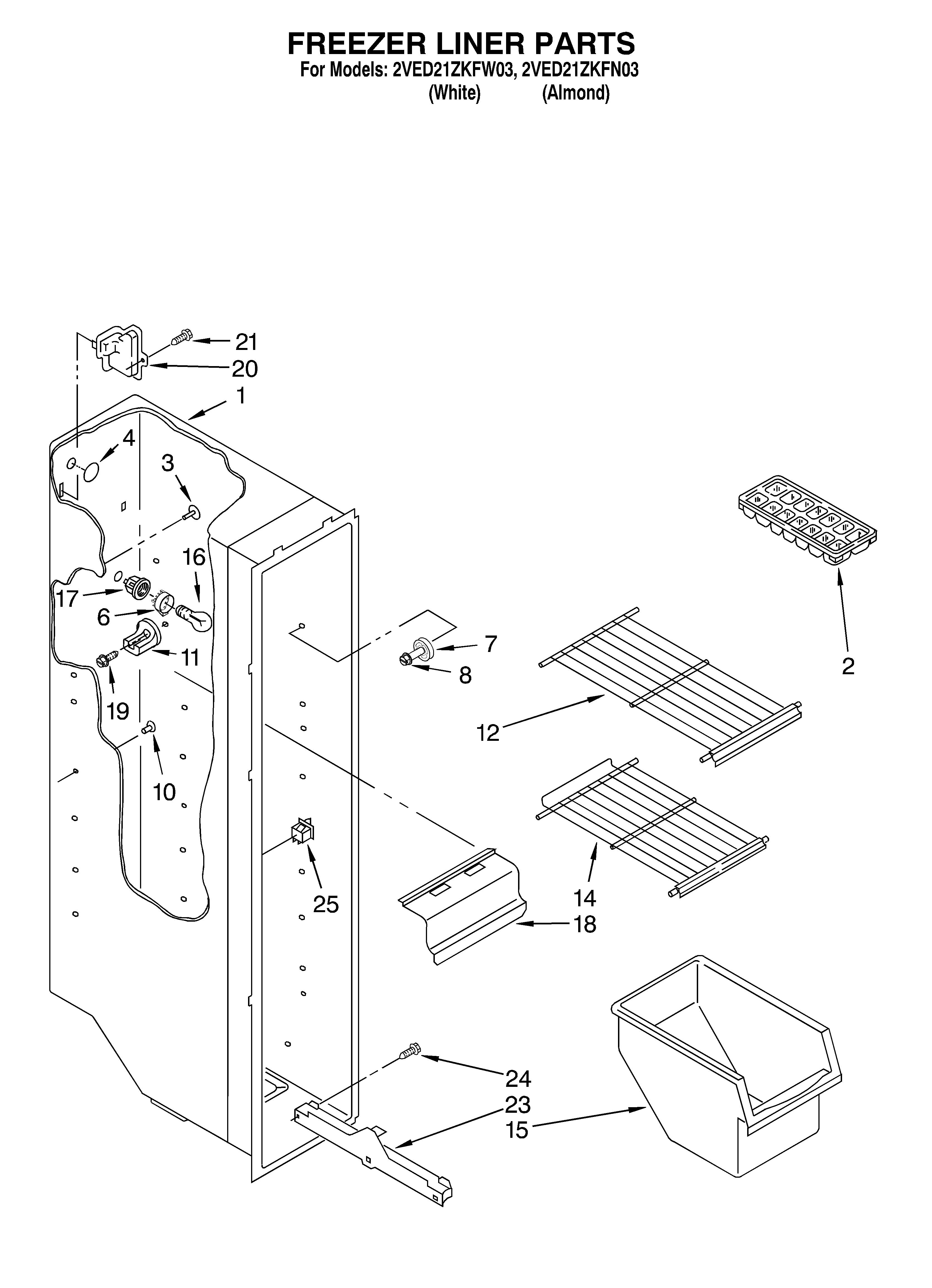 Whirlpool 2VED21ZKFW03 freezer liner diagram