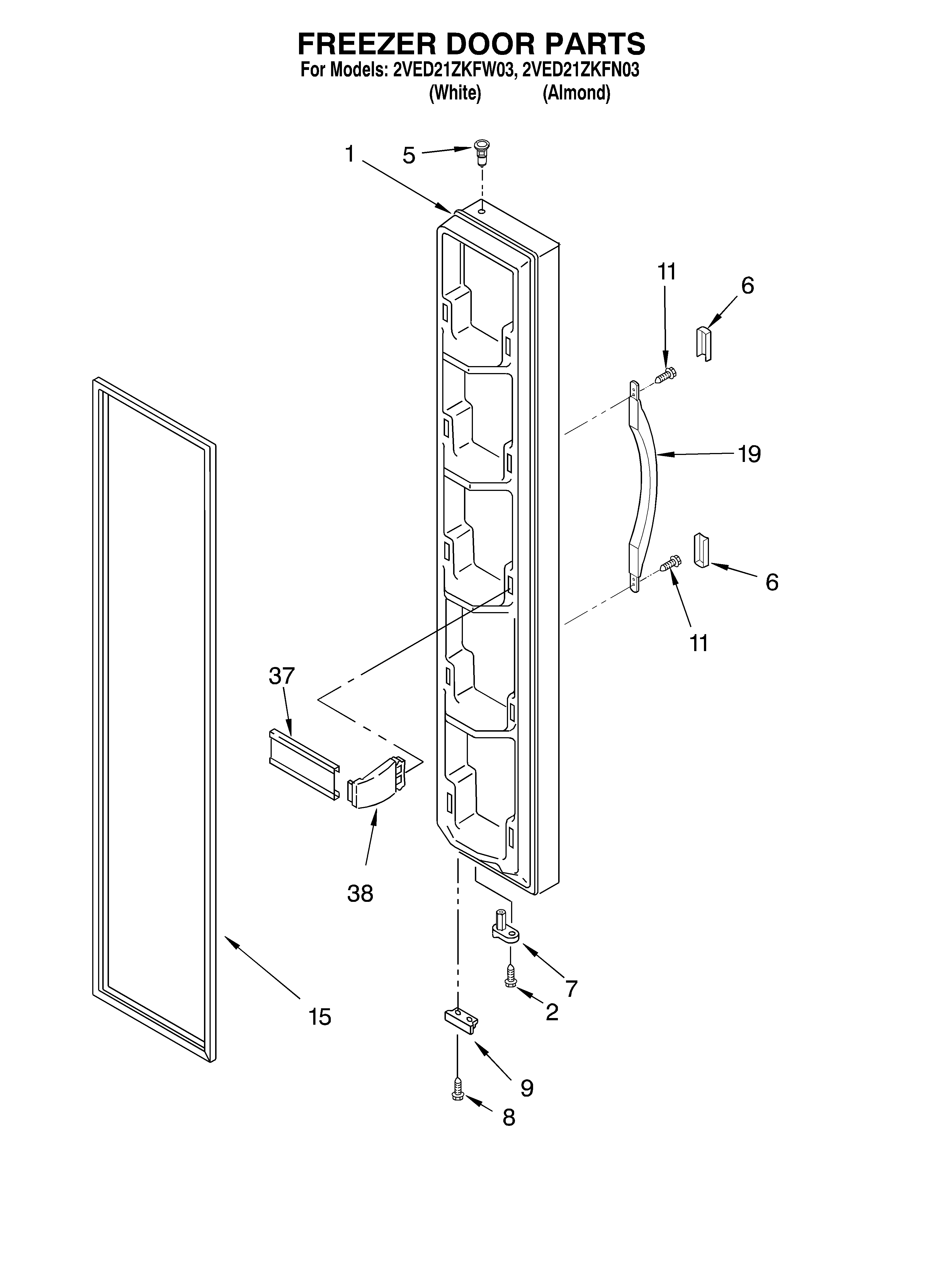Whirlpool 2VED21ZKFW03 freezer door diagram