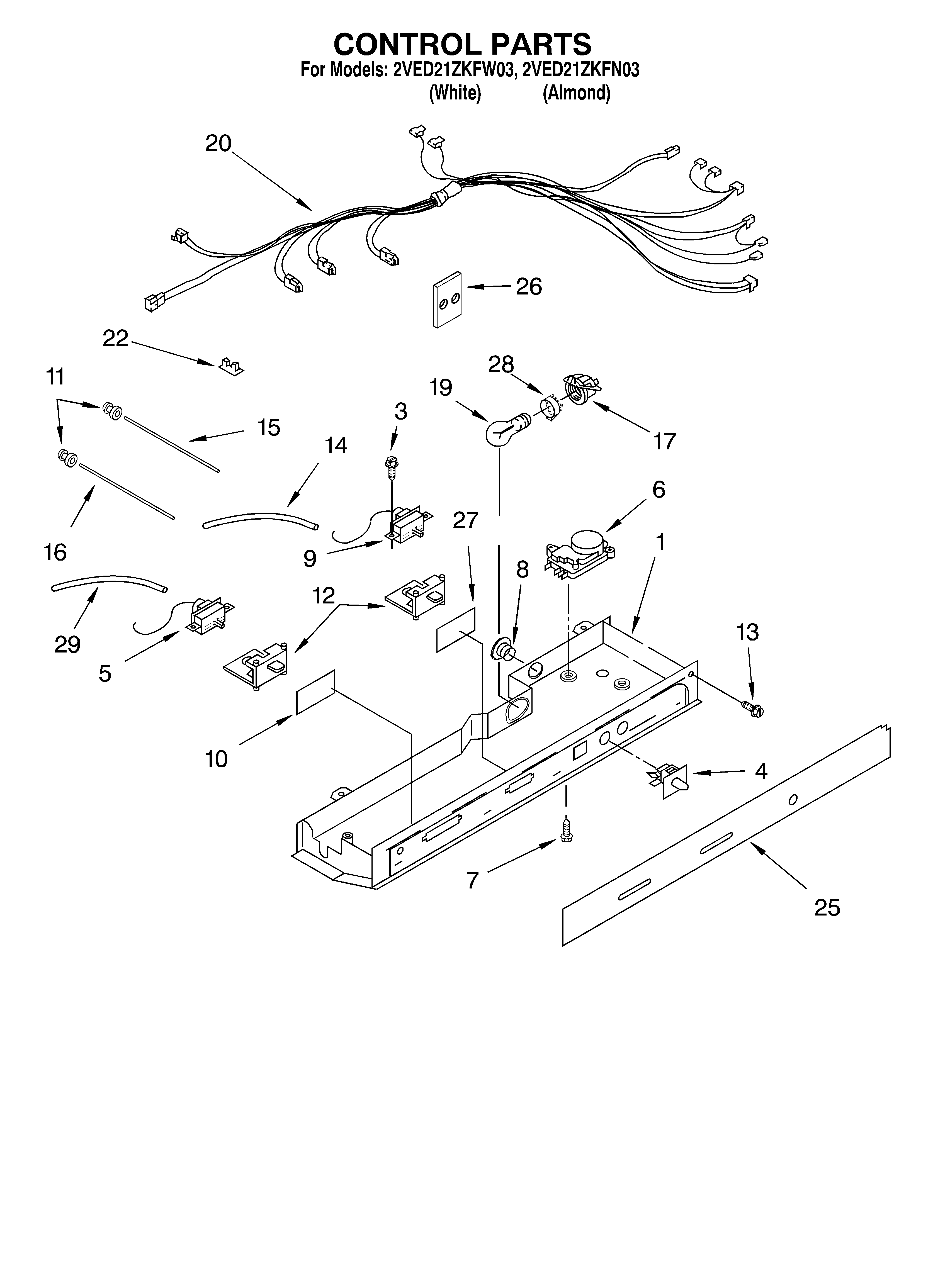 Whirlpool 2VED21ZKFW03 control/optional diagram