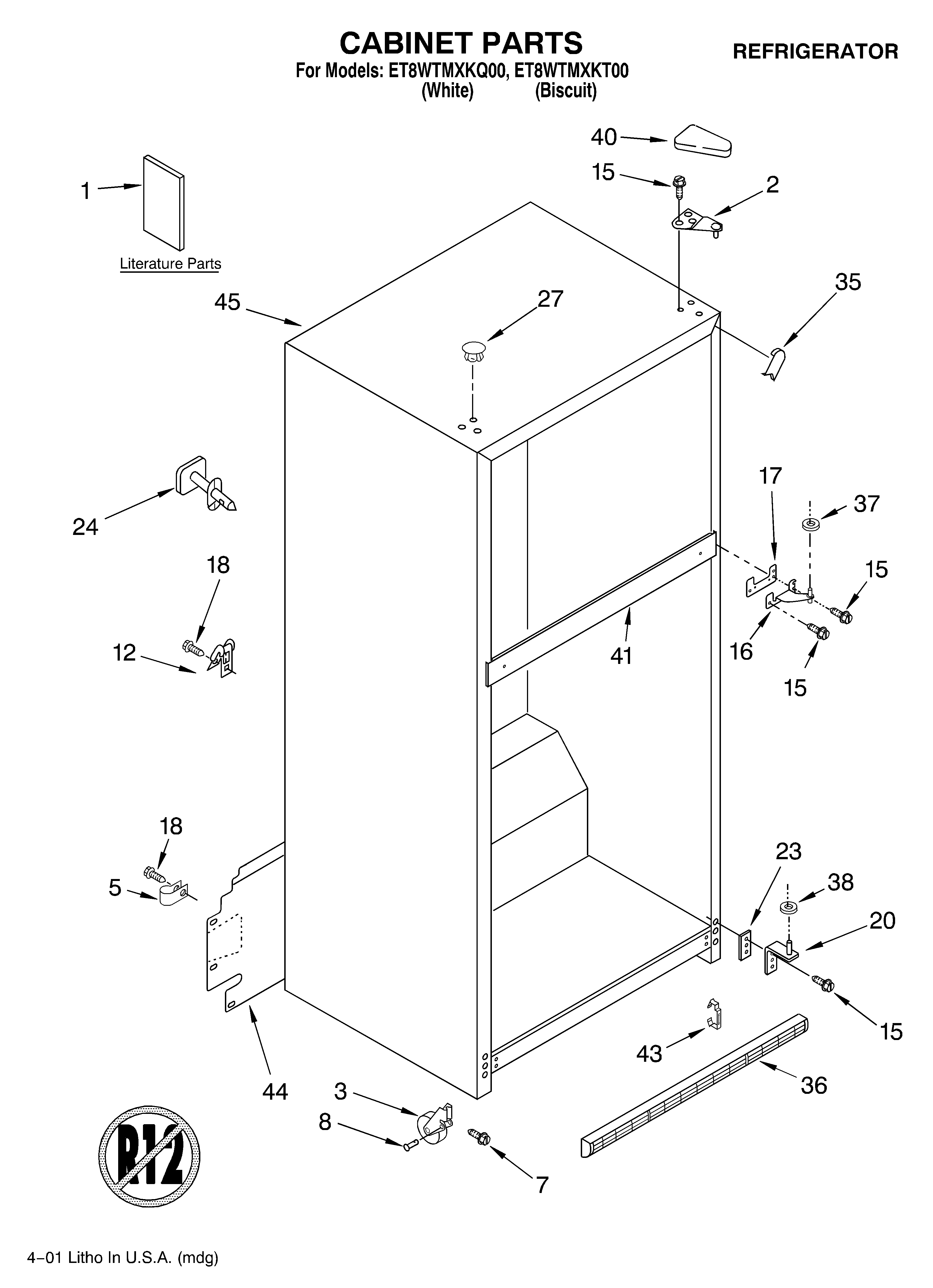 Whirlpool ET8WTMXKT00 cabinet/literature diagram