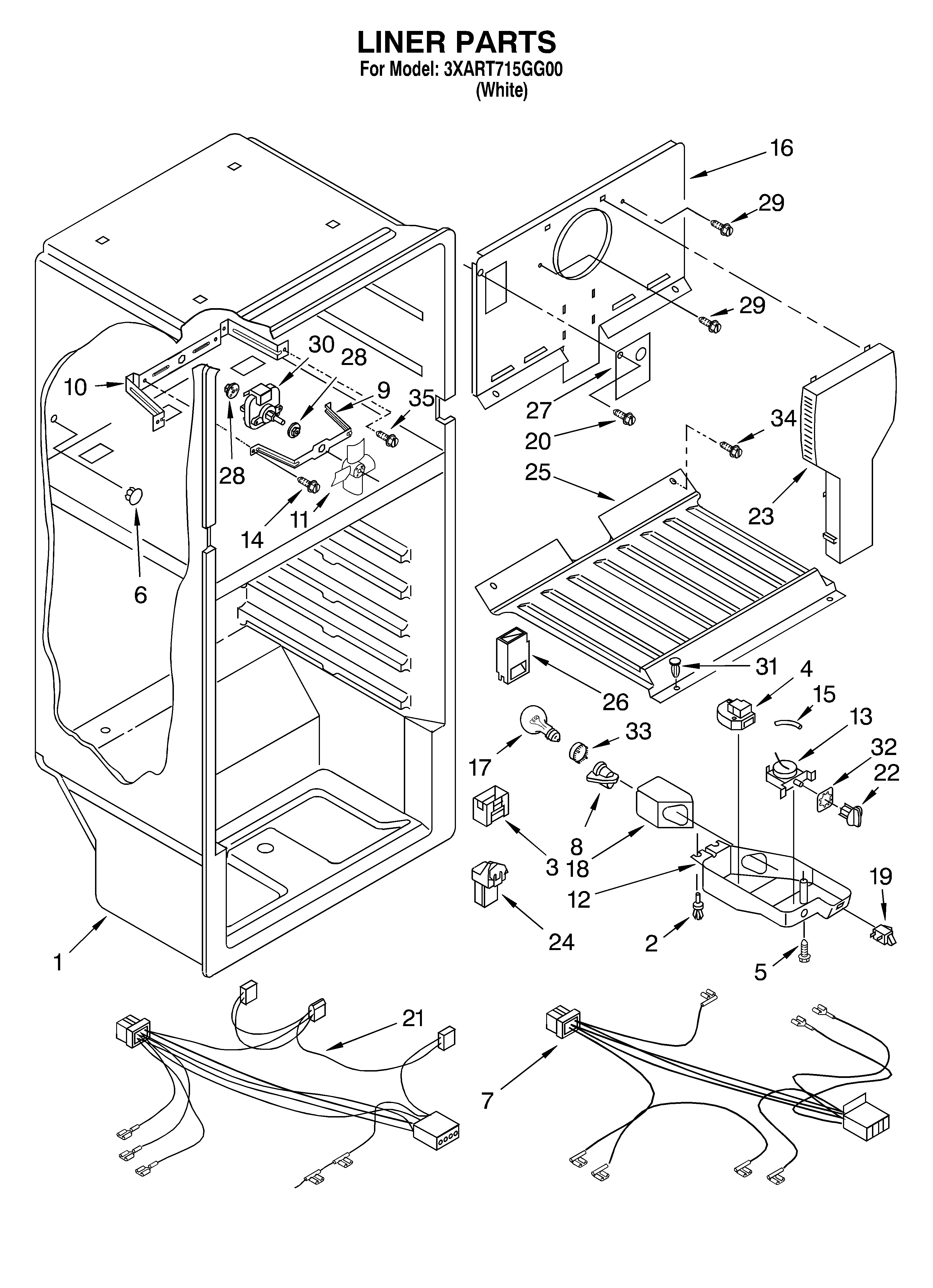 Whirlpool 3XART715GG00 liner/optional diagram