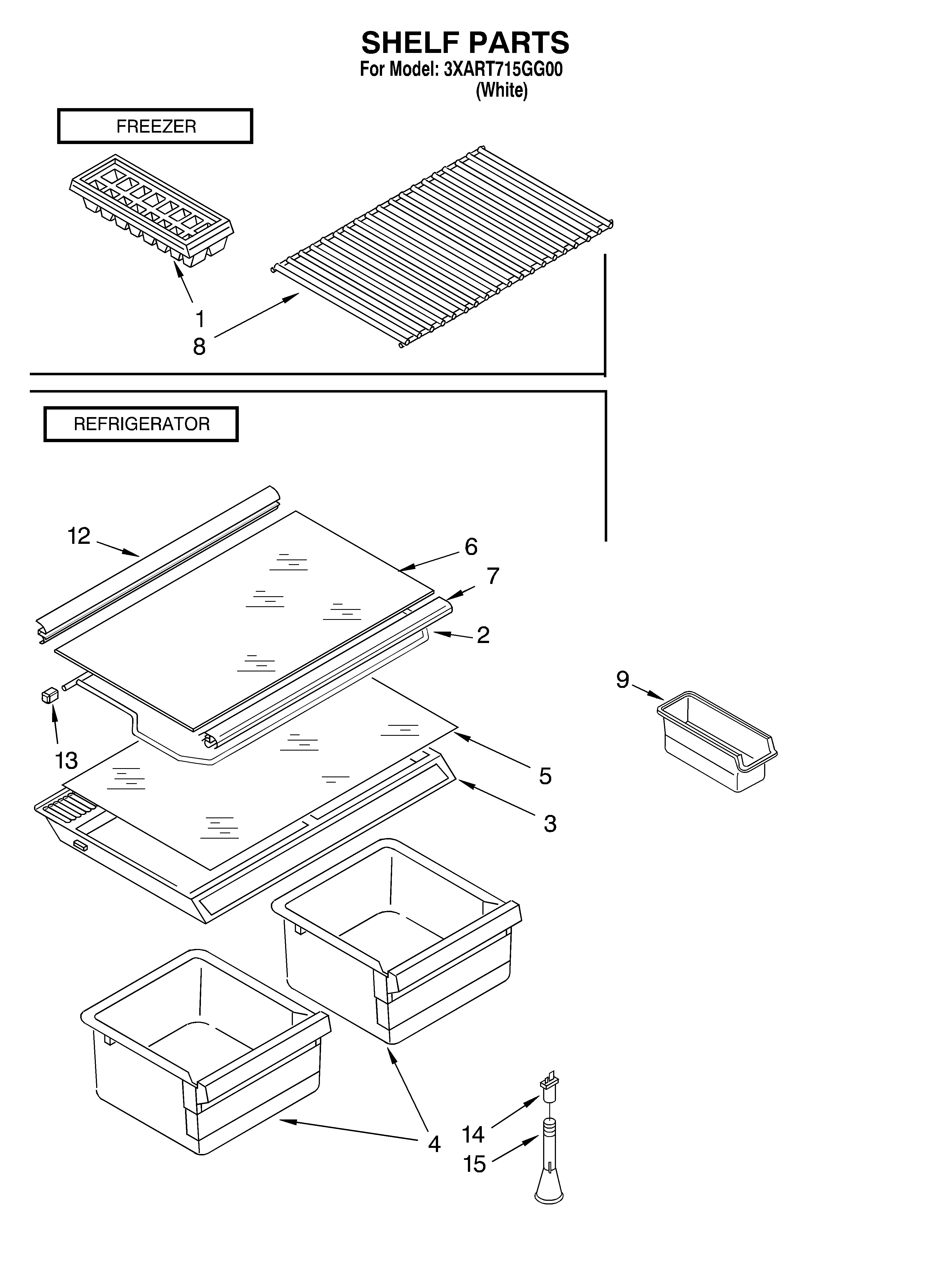 Whirlpool 3XART715GG00 shelf diagram
